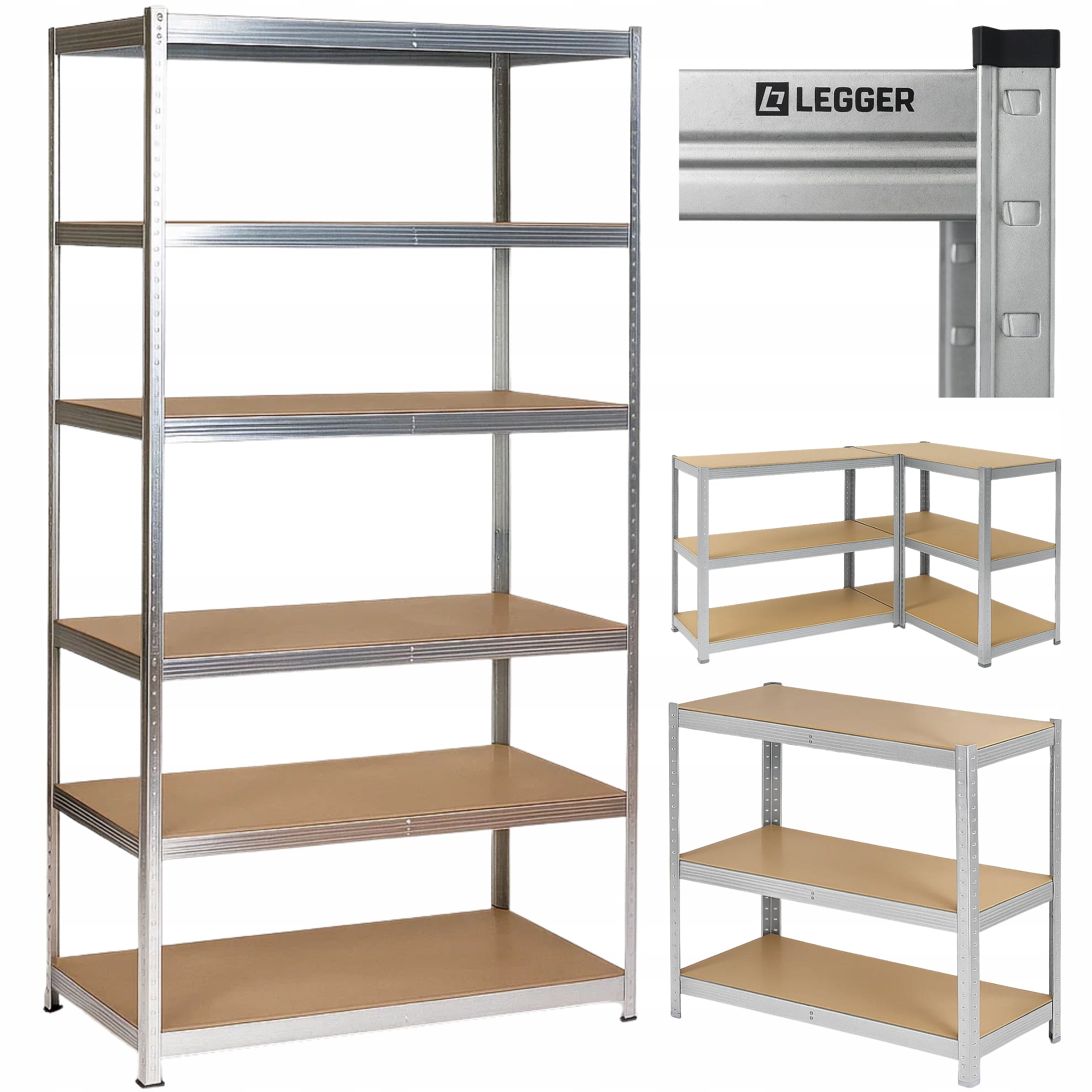 METAL STORAGE RACK LEGGER - 6 SHELVES - LIFTING CAPACITY 1050 KG - 222x110x50 CM