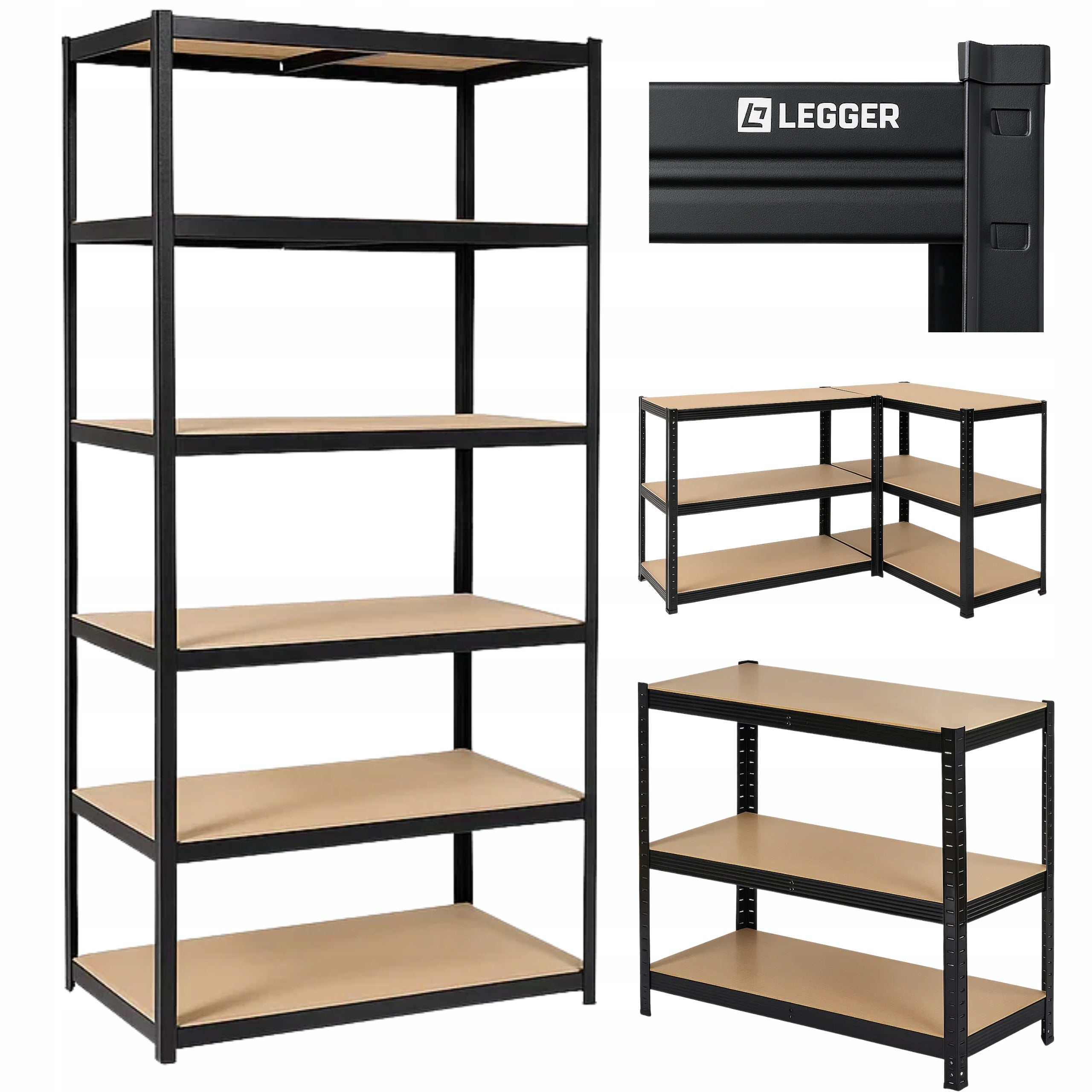 METAL STORAGE RACK LEGGER - BLACK - LIFTING CAPACITY 1050 KG - 222x110x50 CM