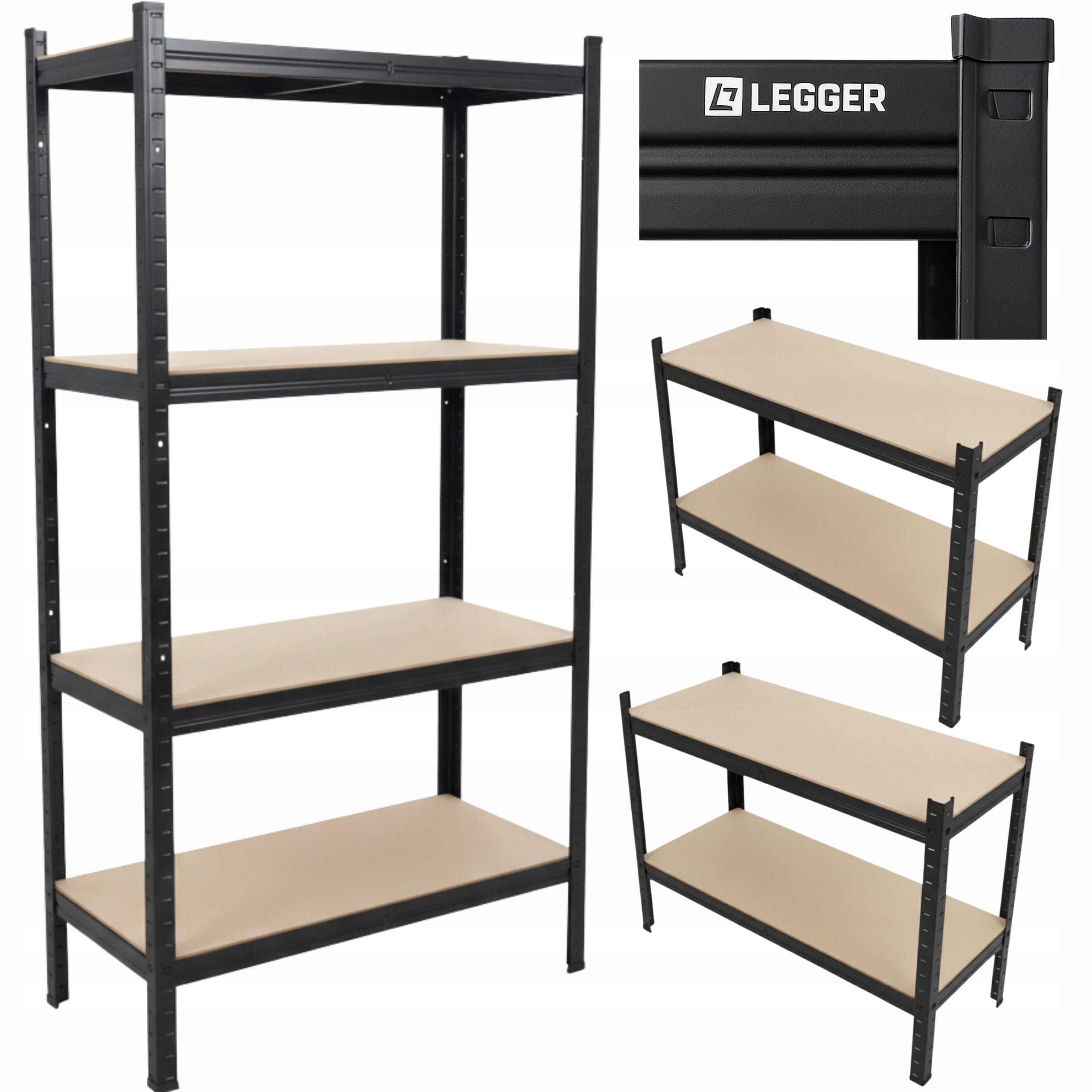 METAL STORAGE RACK LEGGER - BLACK - LIFTING CAPACITY 700 KG - 160x80x40 CM