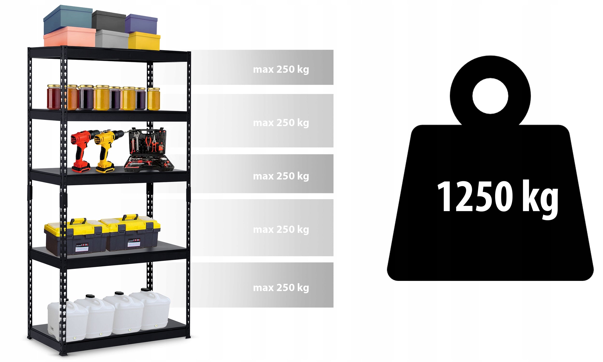 METAL STORAGE RACK LOFT REINFORCED STABLE 183x90x45cm 1250kg Manufacturer code 570010