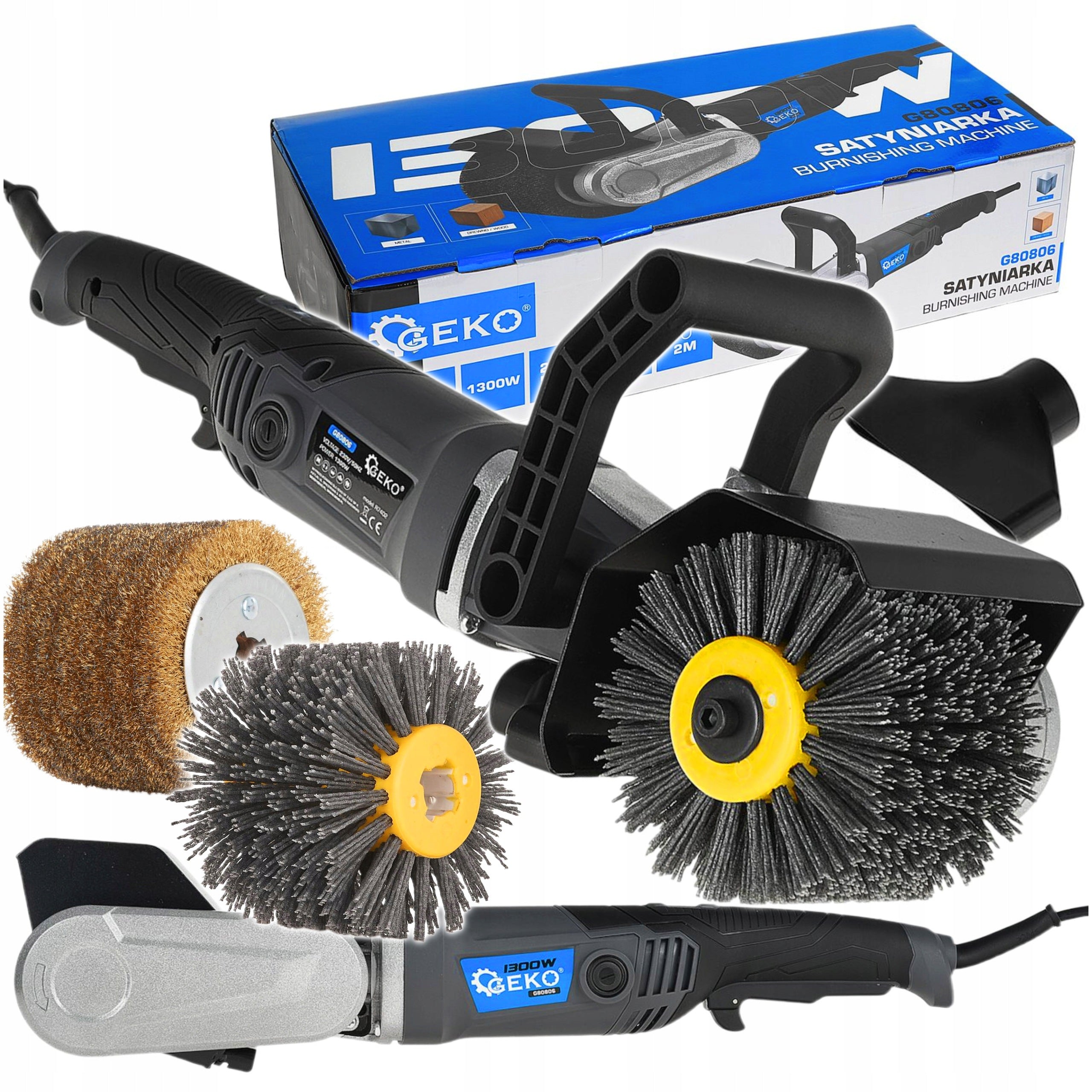 METAL WOOD SATIN MACHINE ROLLER GRINDER 1300W ADJUSTABLE - 2 BRUSHES