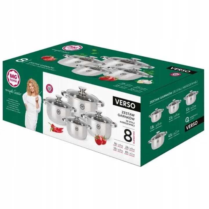 MG HOME VERSO SET OF POTS 8 EL LIDS STAINLESS STEEL MAGDA GESSLER Line Verso