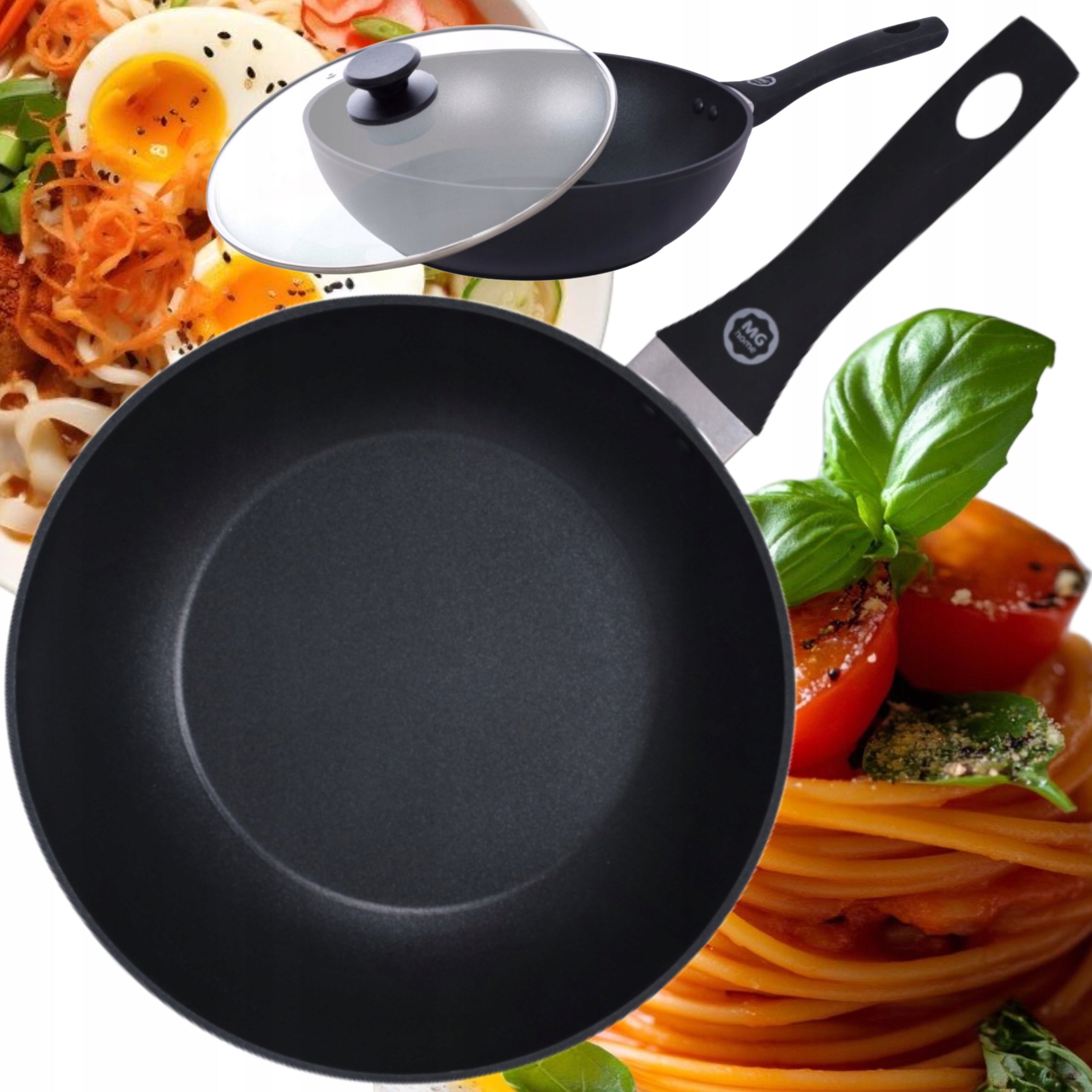 MG HOME WOK PAN 28CM WITH LID NON-STICK SOLID HEAT-RESISTANT Brand MG Home
