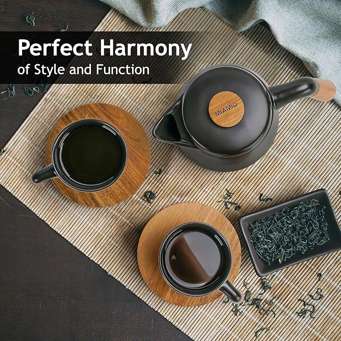 MIAMIO TEA SET BLACK CERAMIC INFUSER 4 BAMBOO CUPS Manufacturer code 5907190009996