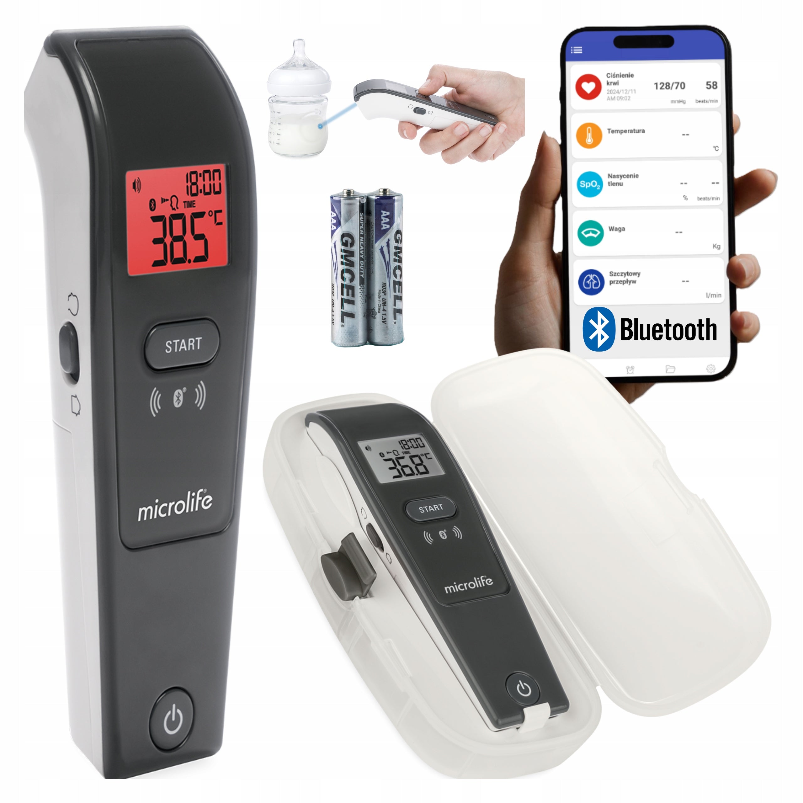 MICROLIFE NC 150 BT NON-CONTACT PROFESSIONAL THERMOMETER +ETUI Packaging status original