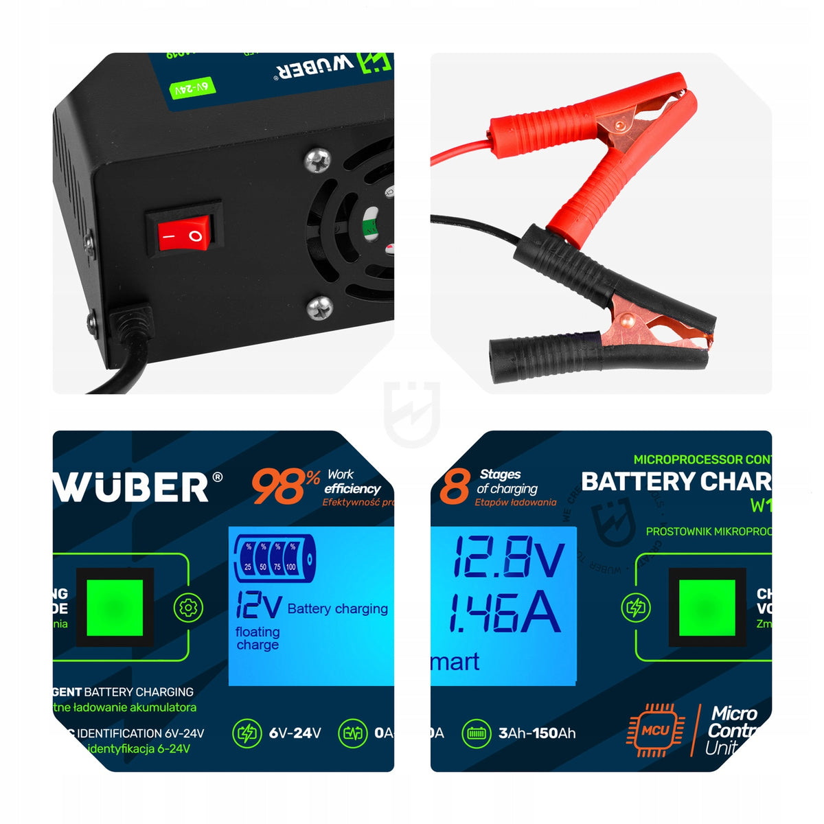 MICROPROCESSOR RECTIFIER 6/8/12/14/16/24V BATTERY CHARGER 10A Brand Wuber