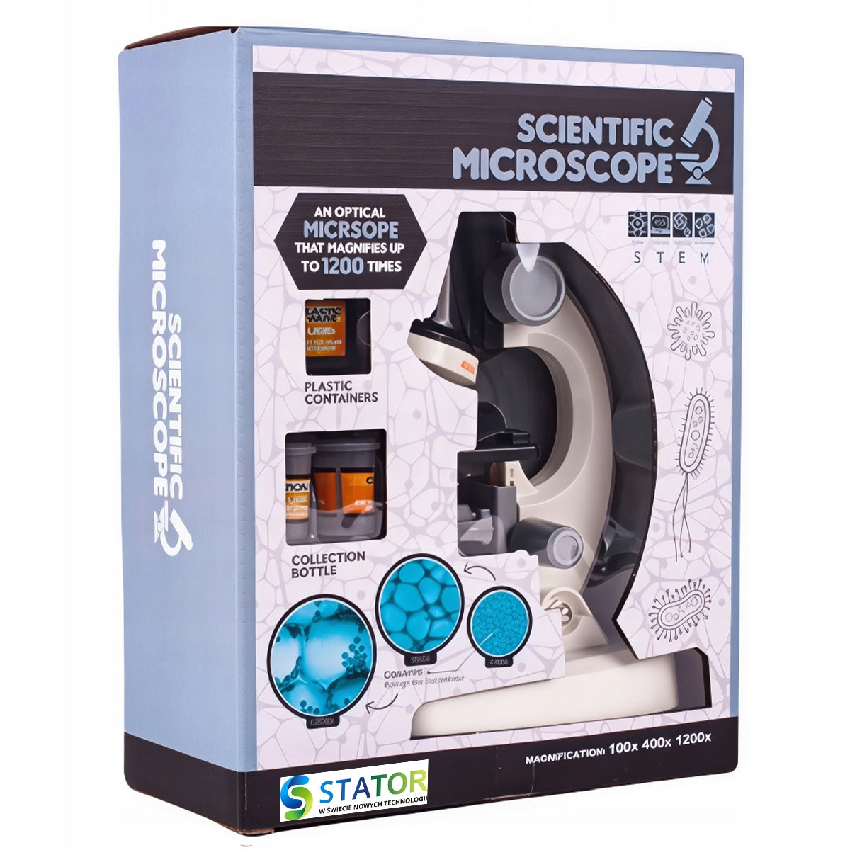 MICROSCOPE FOR CHILDREN EDUCATIONAL 1200X + PREPARATIONS FOR MICROSCOPE SET XXL Packaging status original