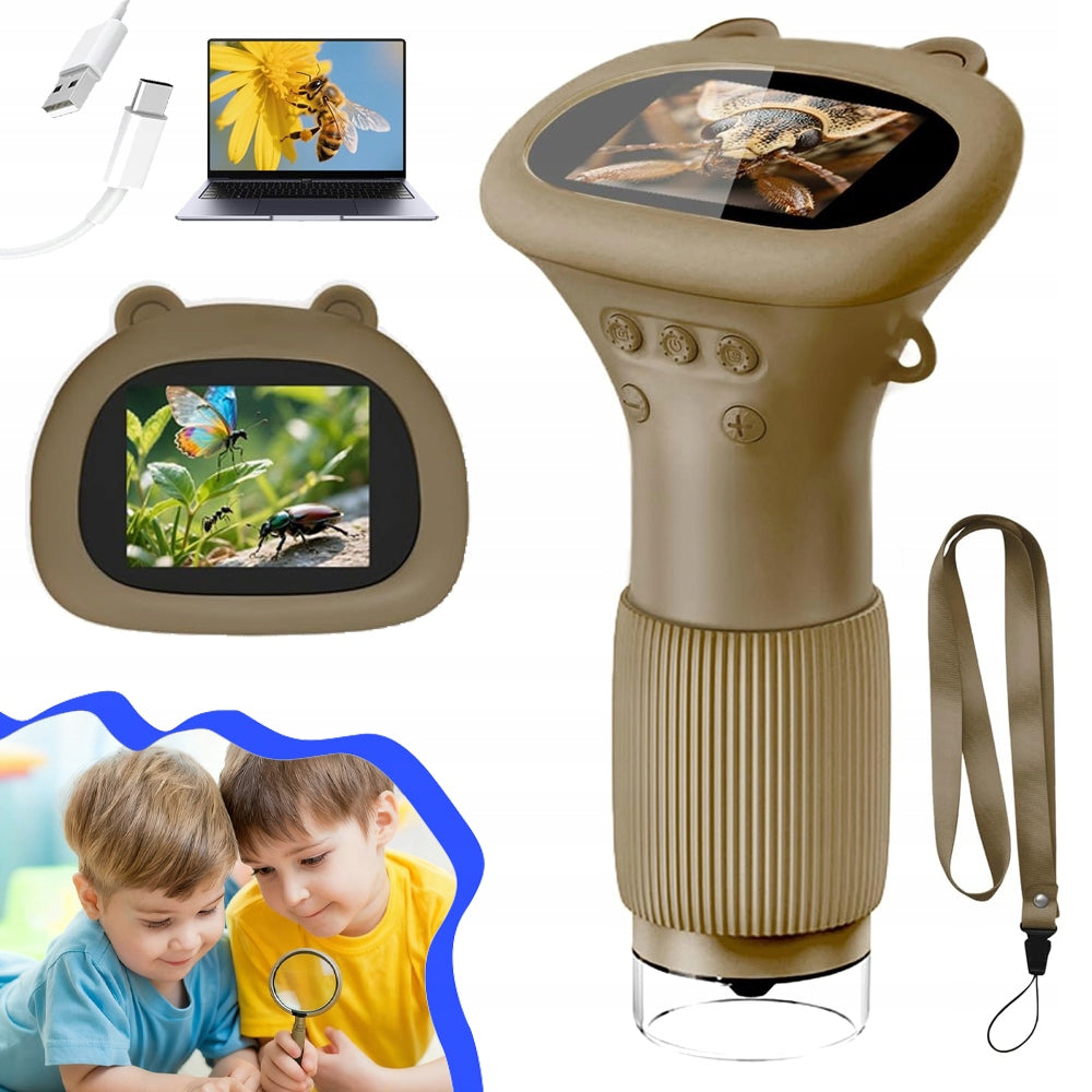 MICROSCOPE FOR CHILDREN, PORTABLE MINI POCKET MICROSCOPE, 1000X, BROWN