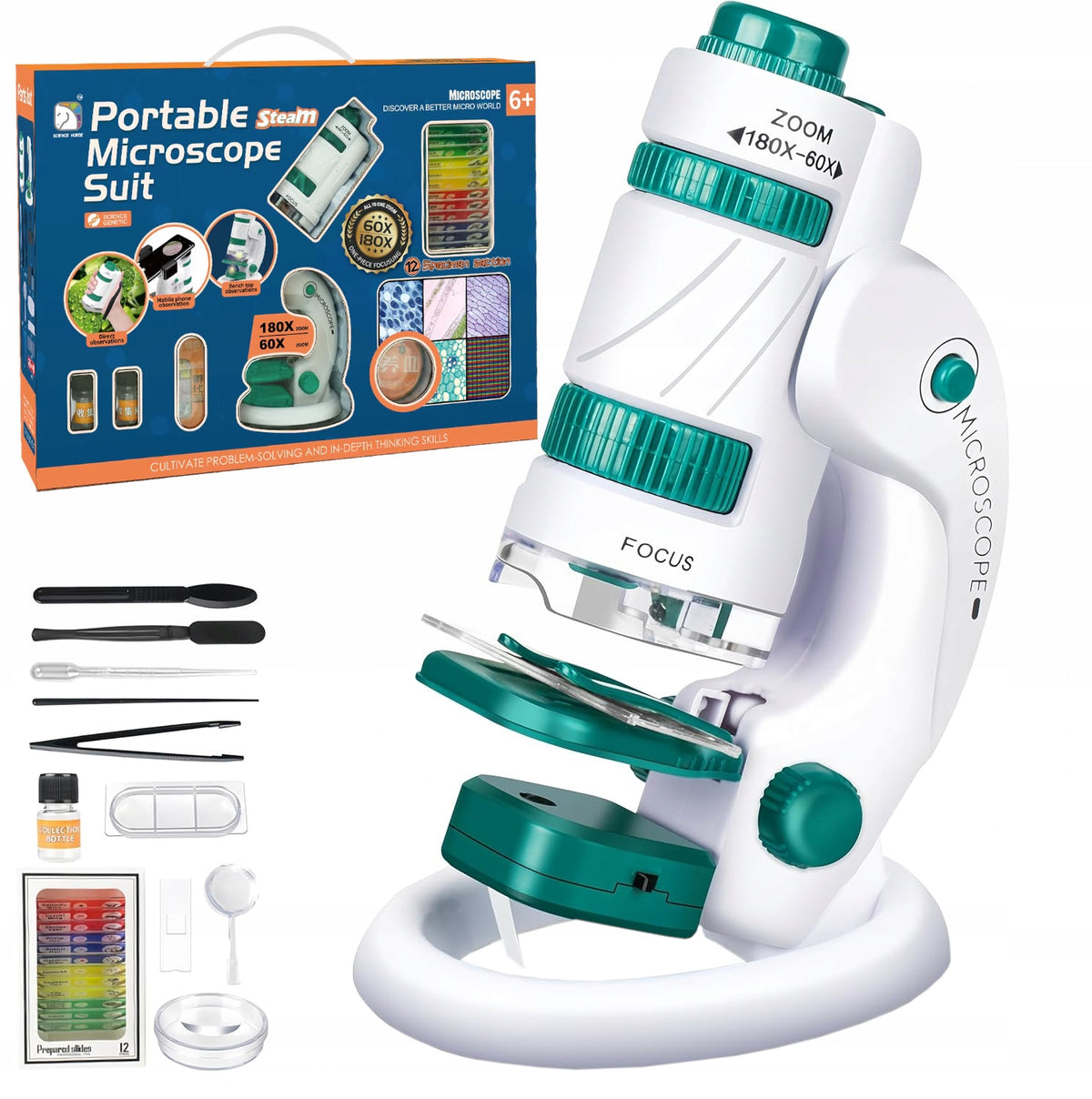 MICROSCOPE FOR CHILDREN SCIENTIFIC PORTABLE 3IN1 ADAPTER FOR PHONE 12X PREPARATION Brand Allvo