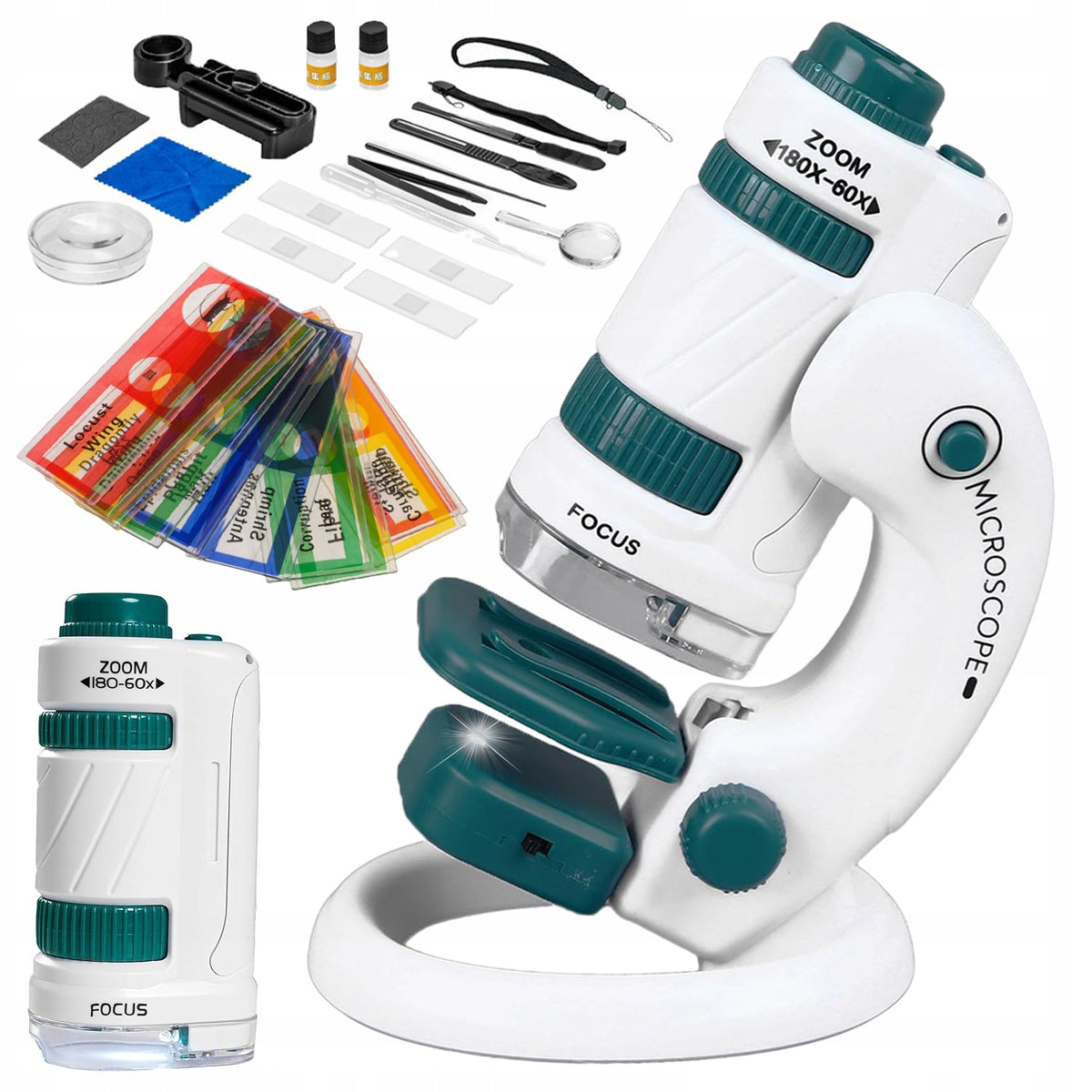 MICROSCOPE FOR CHILDREN SCIENTIFIC PORTABLE 3IN1 ADAPTER FOR PHONE 12X PREPARATION