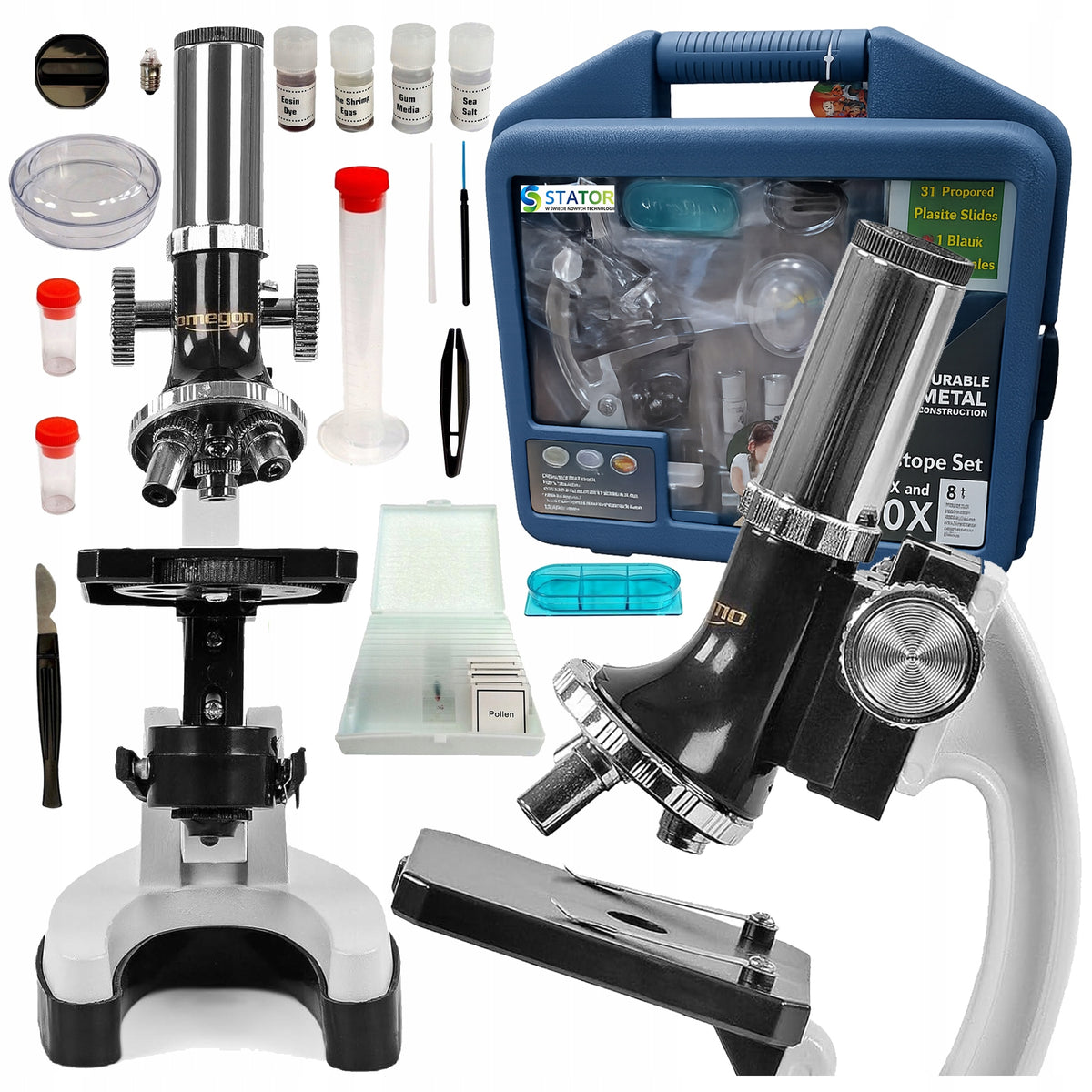 MICROSCOPE FOR CHILDREN SET OF A SMALL SCIENTIST 1200x LARGE SET + Preparations Brand Stator
