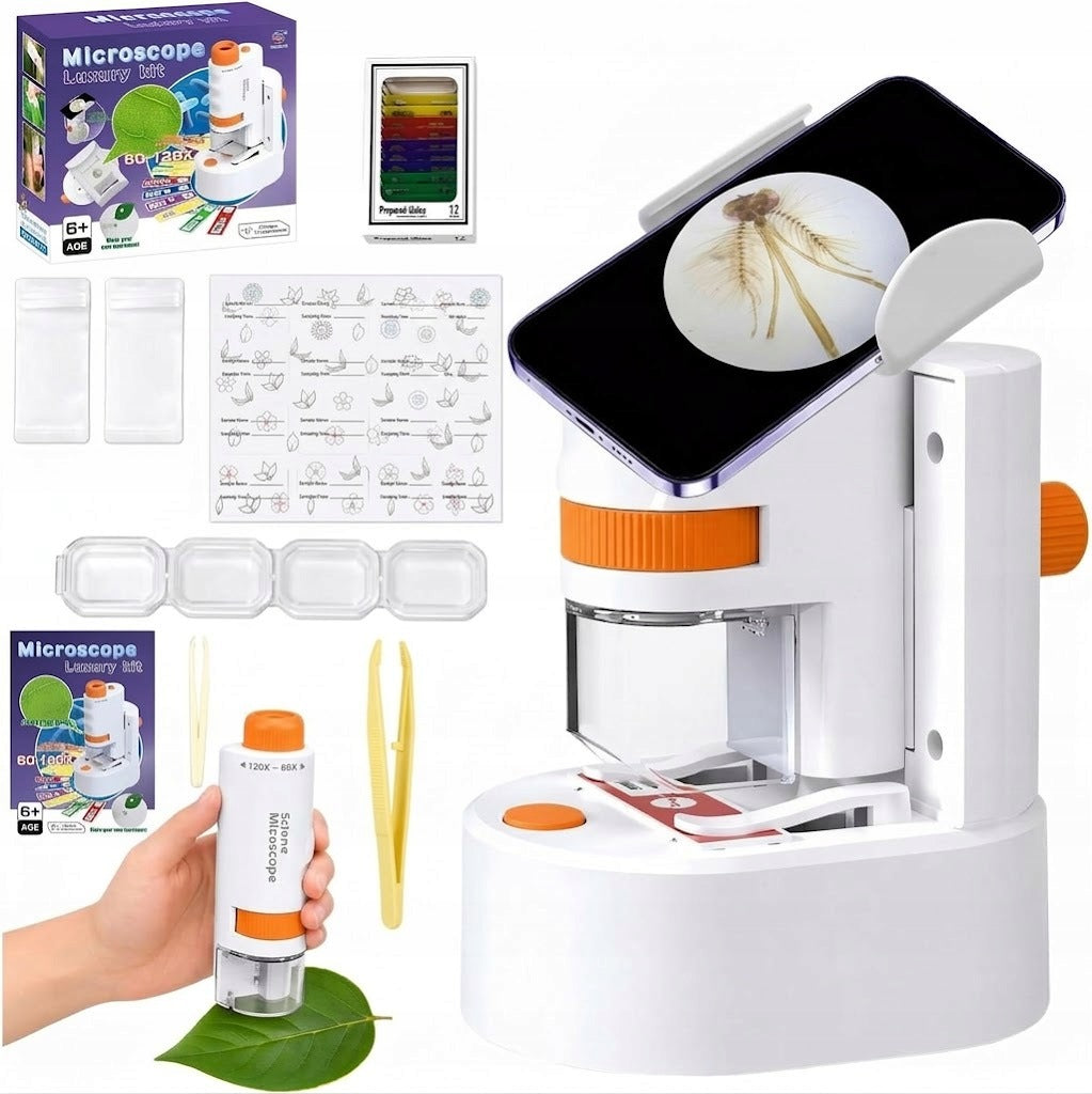 MICROSCOPE FOR CHILDREN illuminated LED set 120x PREPARATIONS phone view