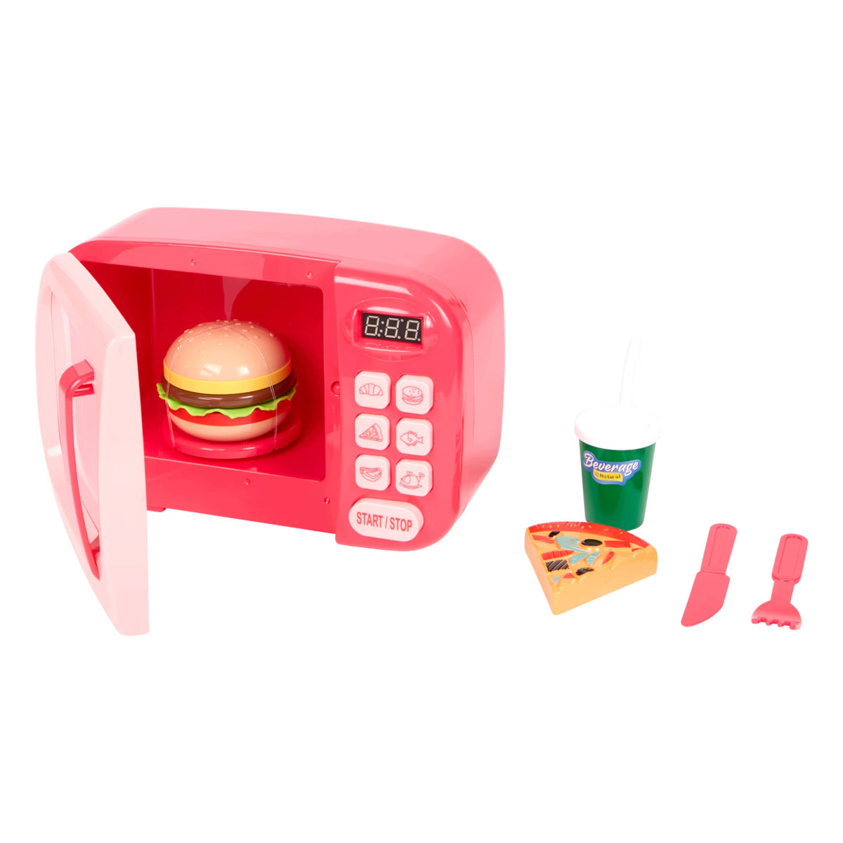 MICROWAVE TOY COOKER MICROWAVE WITH FOOD PINK LIGHT SOUND Manufacturer code hamburger pizza sztućce kuchenka mikrofalowa