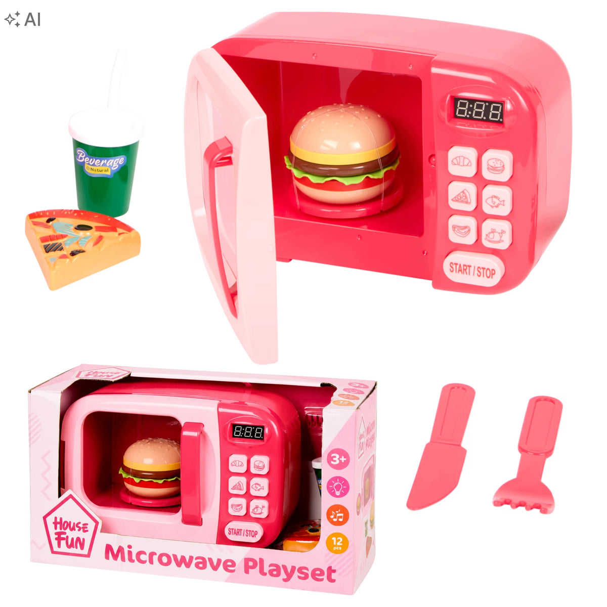 MICROWAVE TOY COOKER MICROWAVE WITH FOOD PINK LIGHT SOUND