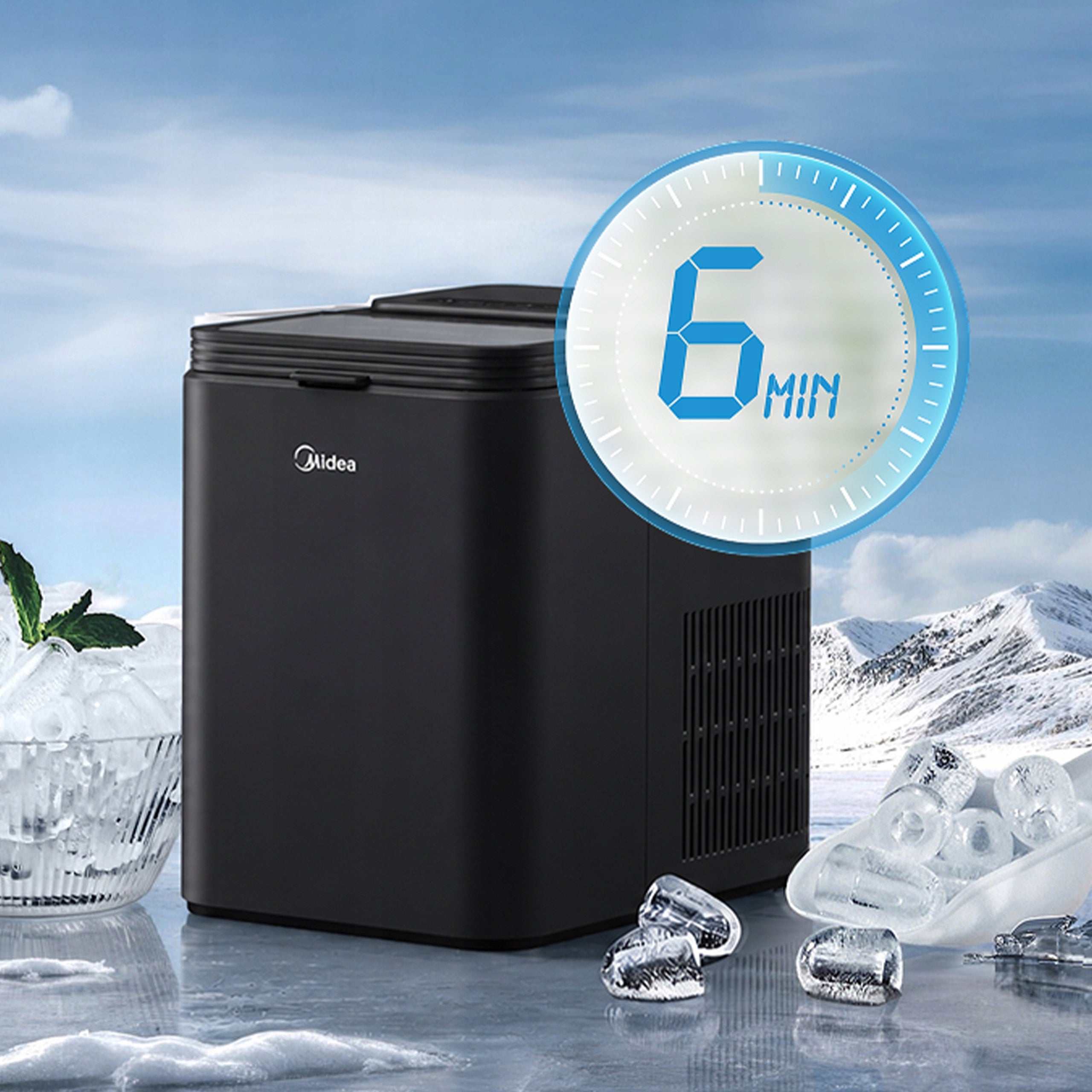 MIDEA ICE MAKER BLACK 1,3L 12KG HOME PORTABLE ICE MAKING MACHINE Manufacturer code MERI12BG01EU