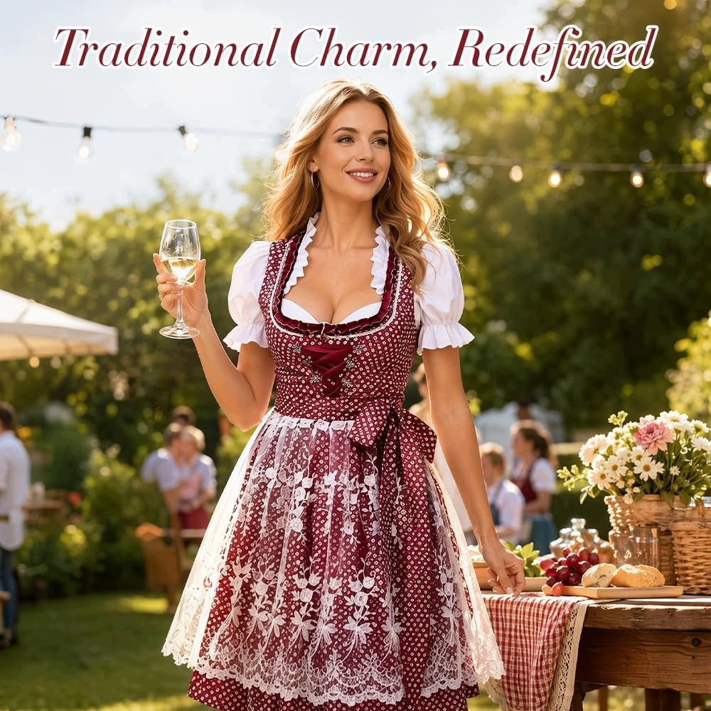 MIDI DRESS FOLK COSTUME WOMEN'S RED SET PUFFY SLEEVE DRAWSTRING Manufacturer code 5908182385647