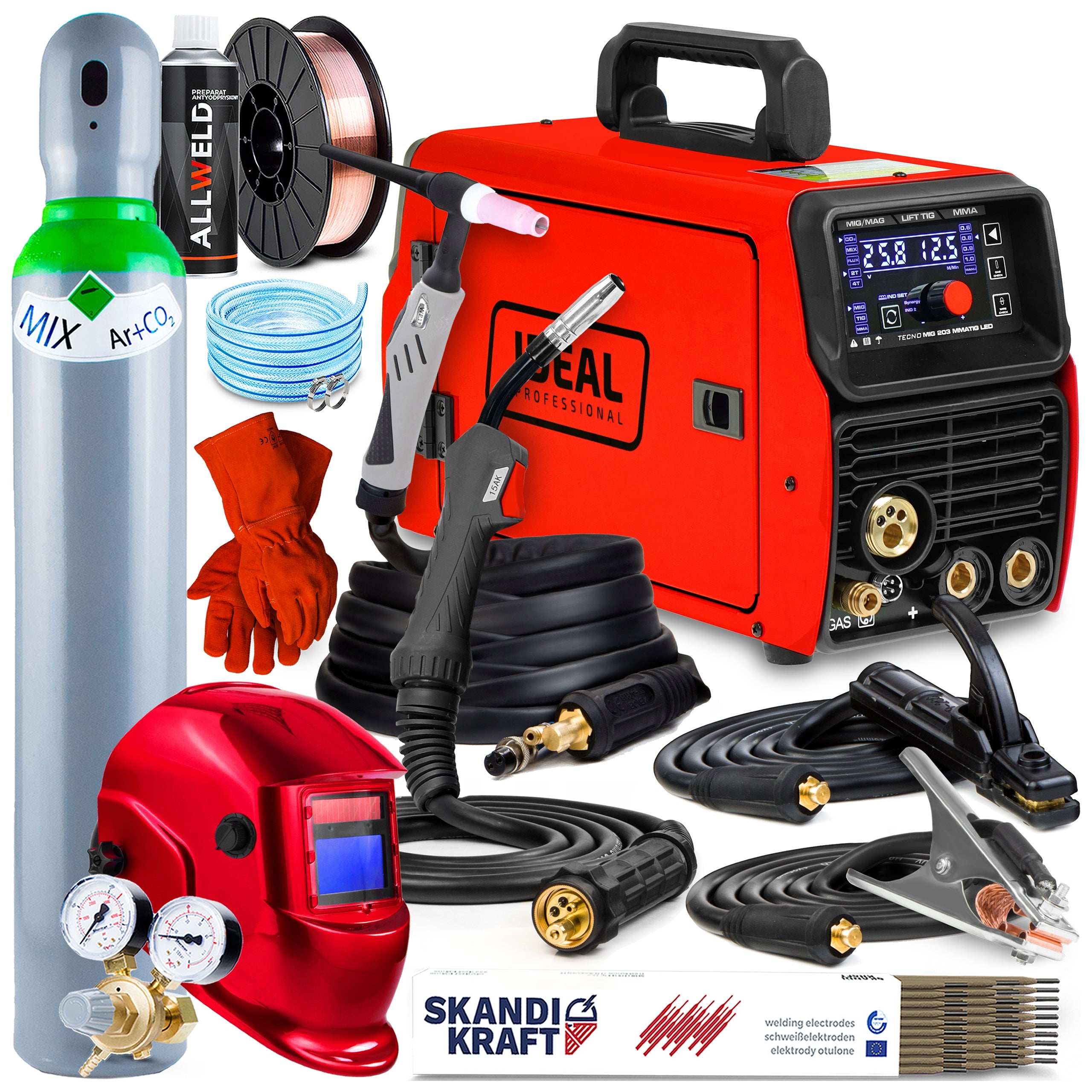 MIGOMAT WELDING MACHINE IDEAL TECNO MIG 203 LED SYNERGY MMA TIG 200A 4T ALUMINIUM