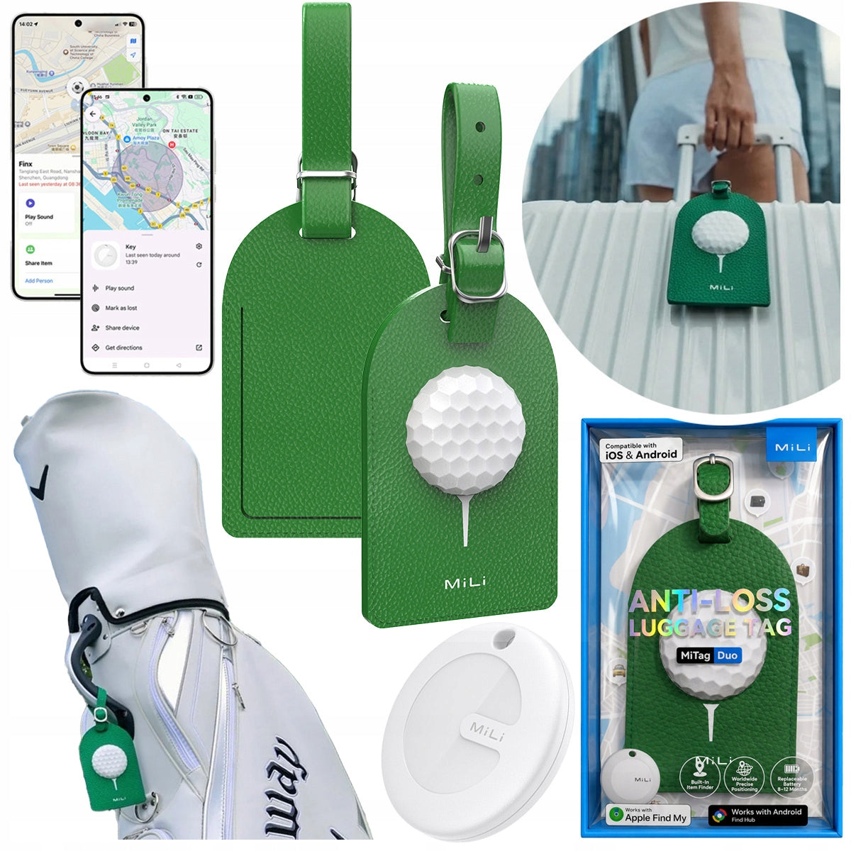MILI MiTag GPS Locator Android iOS DUO Golf Bag Label