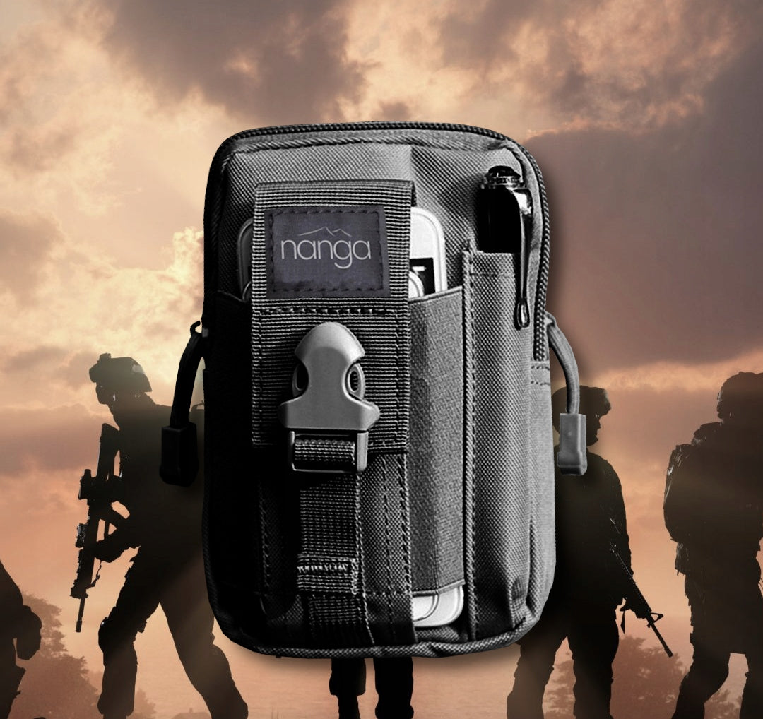 MILITARY HIP SACHET BUM BAG BLACK TACTICAL + TACTICAL STRAP Brand Nanga