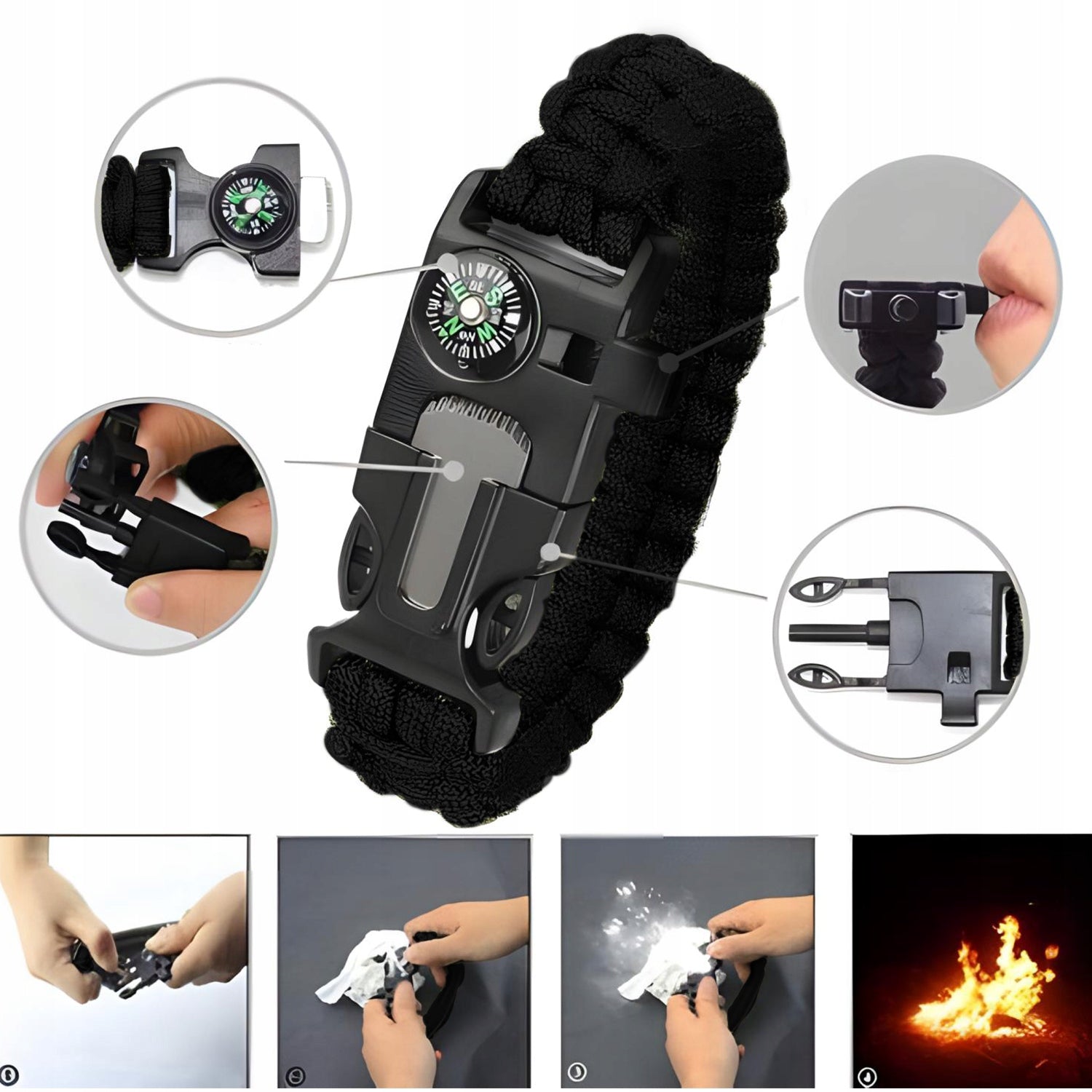 MILITARY SURVIVAL KIT SURVIVAL 92in1 FEATURES AND COMPONENTS - LARGEST Additional features accidental closure lock case fastening clip one-handed opening string window breaker adornments