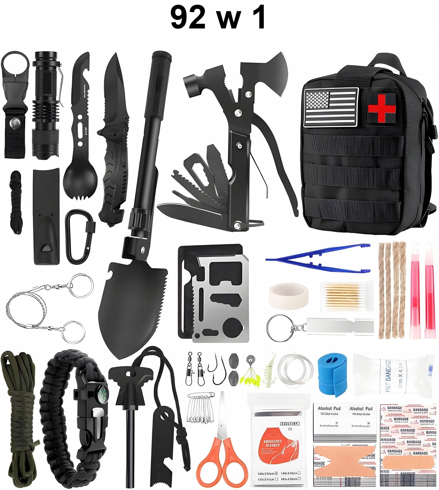 MILITARY SURVIVAL KIT SURVIVAL 92in1 FEATURES AND COMPONENTS - LARGEST