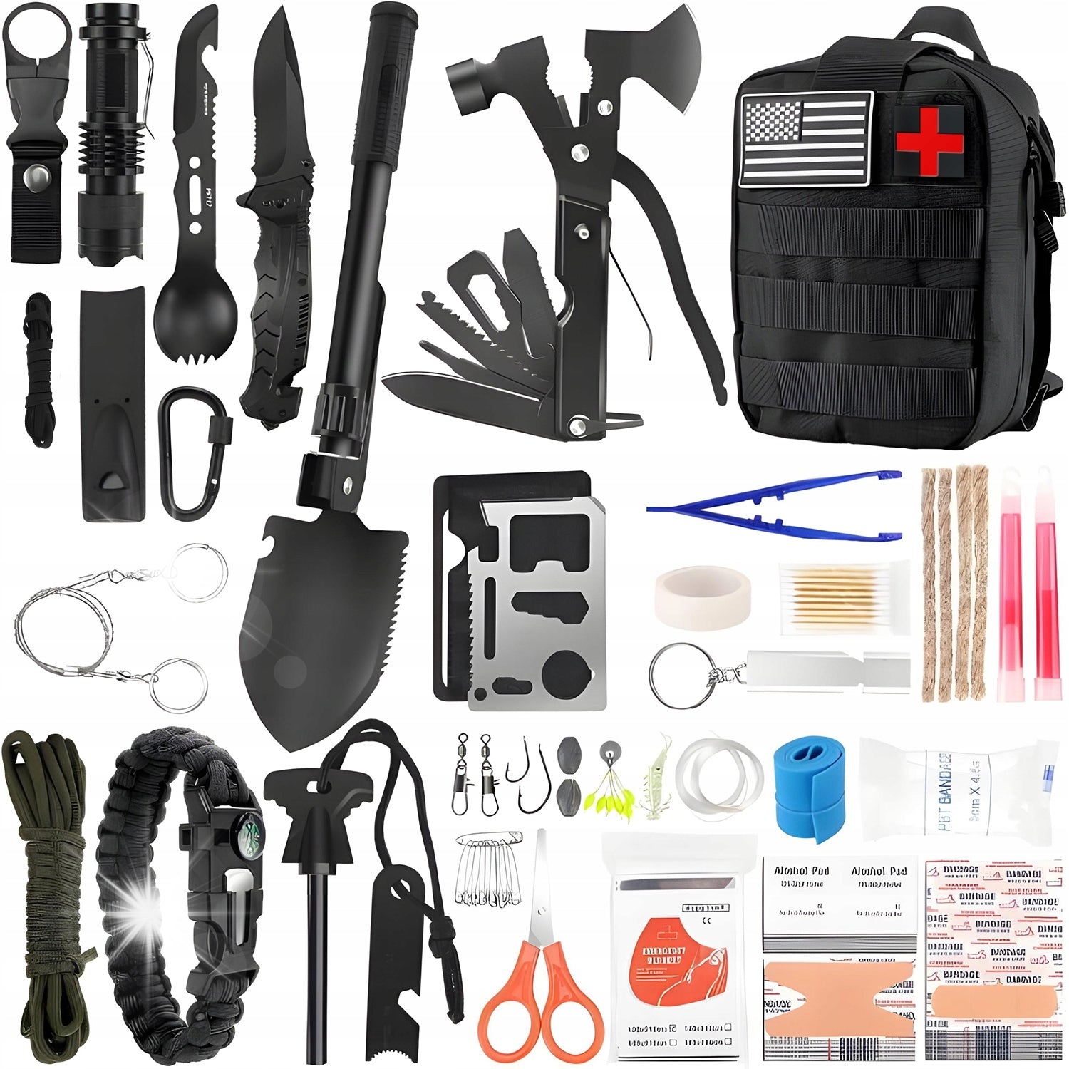 MILITARY SURVIVAL KIT SURVIVAL LARGEST 92in1 FEATURES AND COMPONENTS