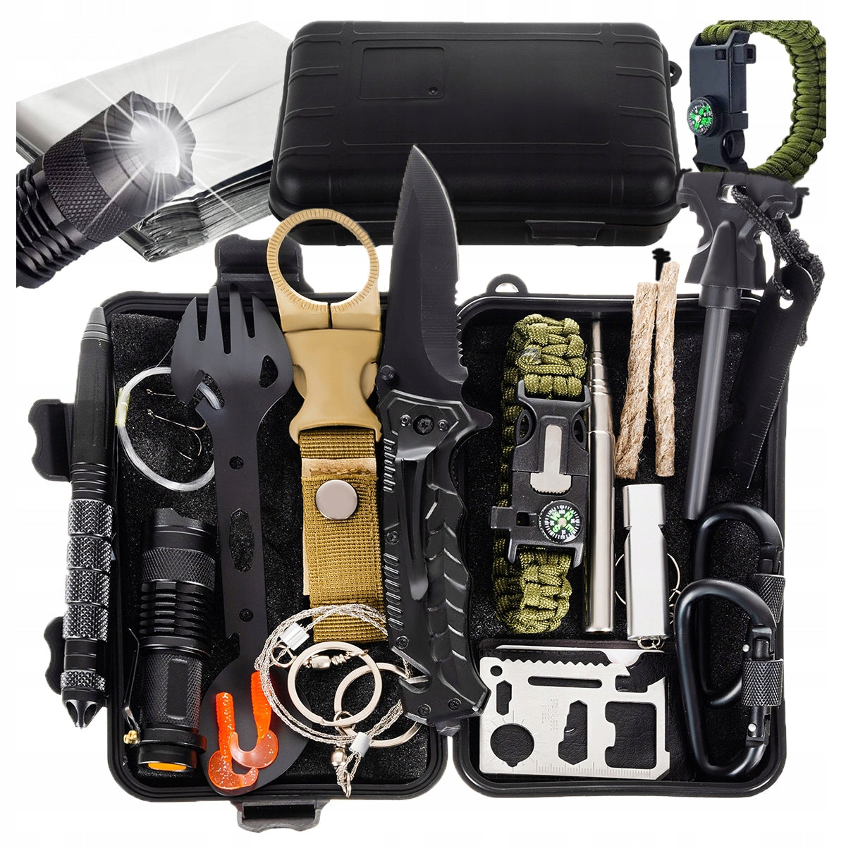 MILITARY SURVIVAL MEGA SURVIVAL KIT 32in1 Knives Pocket Knife Compass + CASE