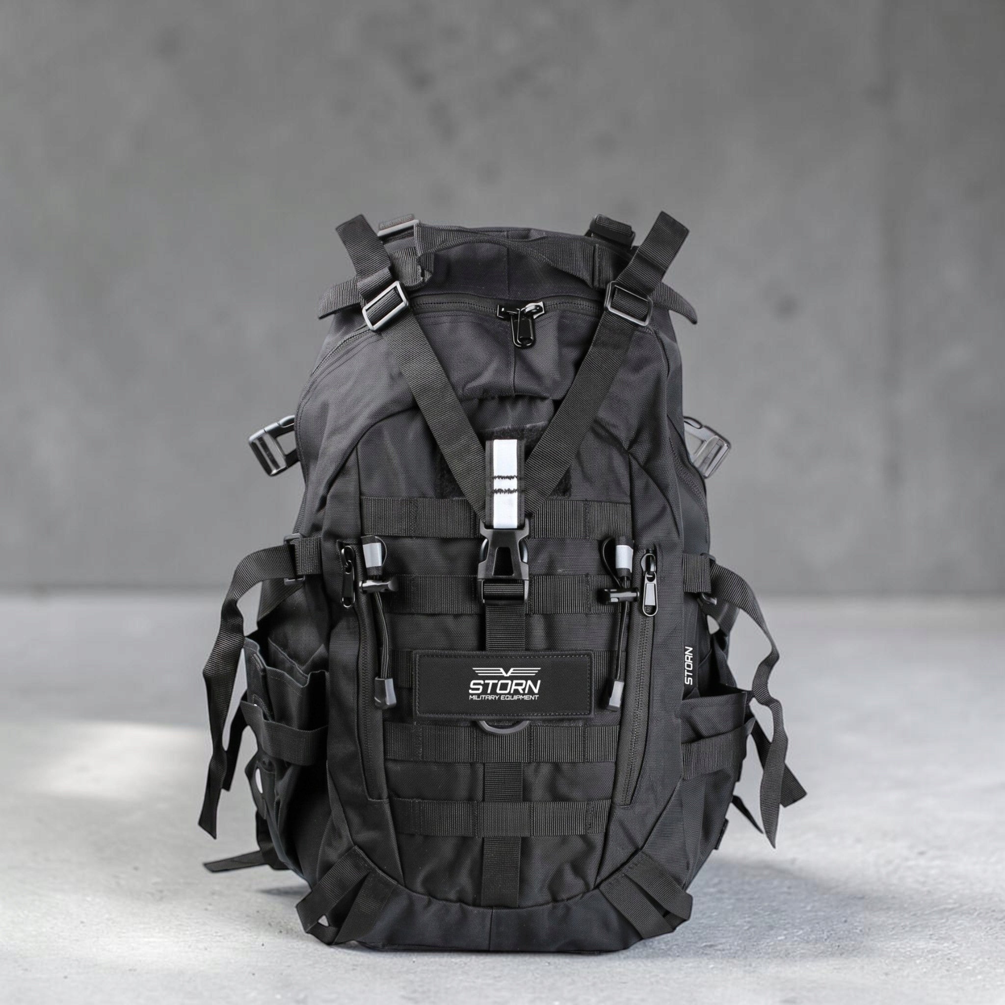 MILITARY TACTICAL BACKPACK CAPACIOUS LARGE SURVIVAL MOLLE BREATHABLE Additional features reflective elements place for water bottle chest strap adjustable carrying system back ventilation system harness ventilation system water-resistant