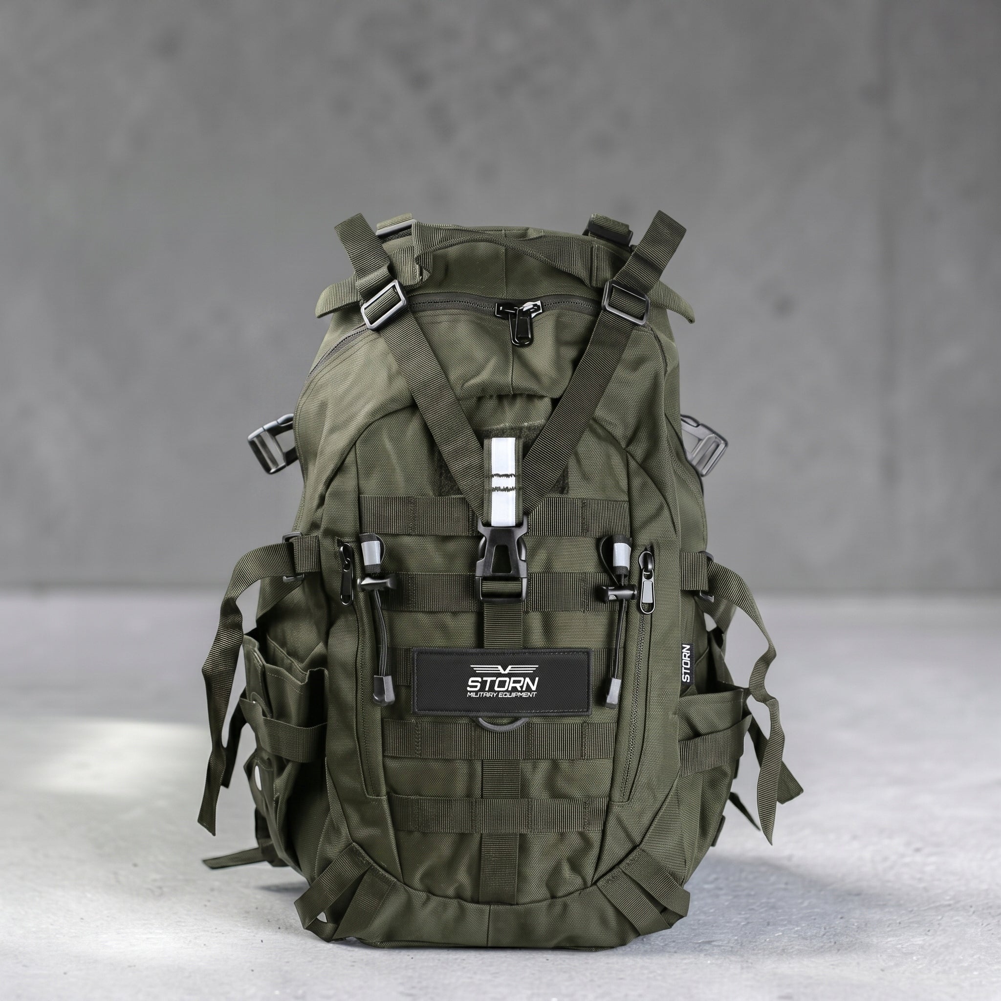 MILITARY TACTICAL BACKPACK CAPACIOUS LARGE SURVIVAL MOLLE BREATHABLE Additional features reflective elements place for water bottle chest strap adjustable carrying system harness ventilation system water-resistant
