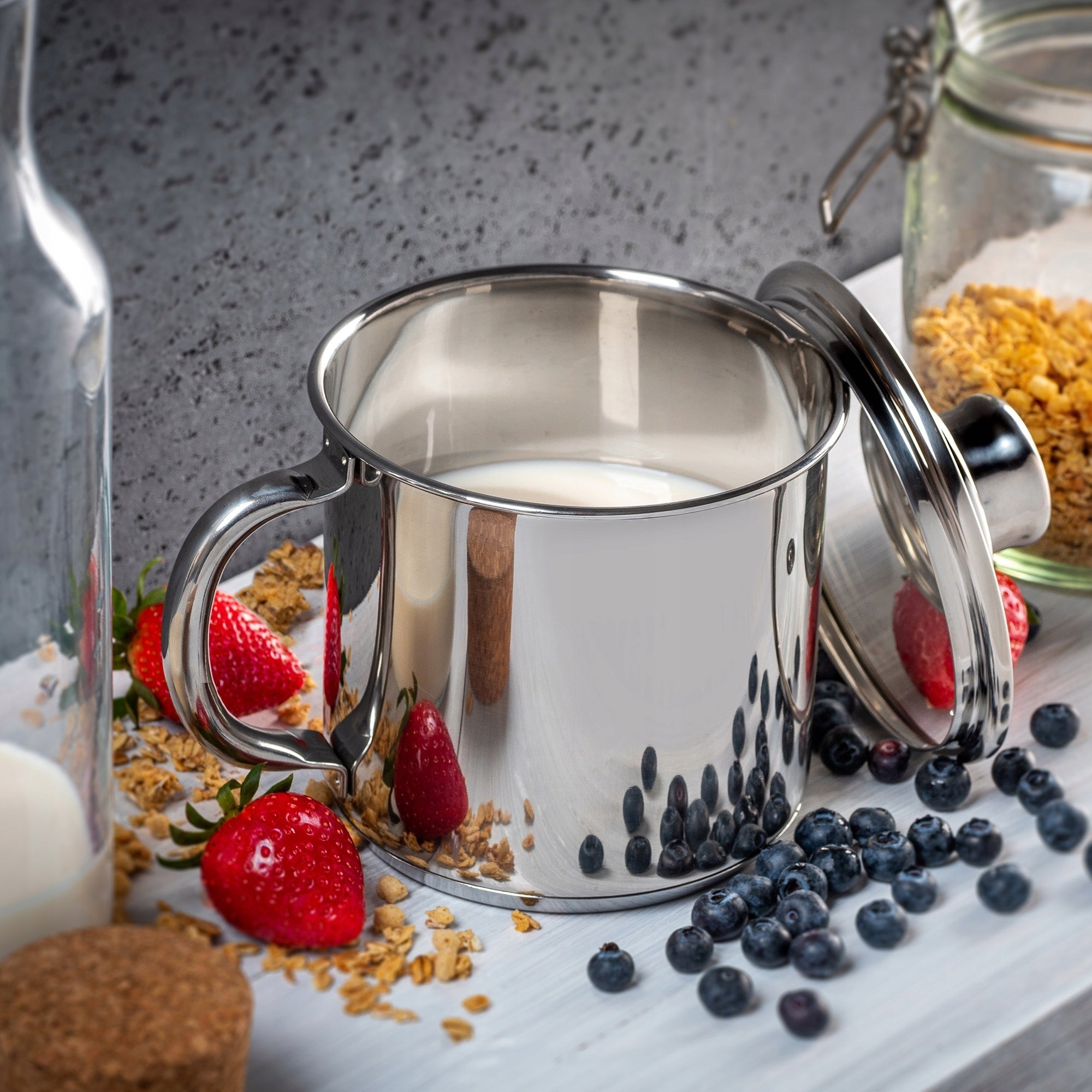 MILK COOKING POT 1,2 L WITH LID INDUCTION GAS STEEL POT Packaging status original