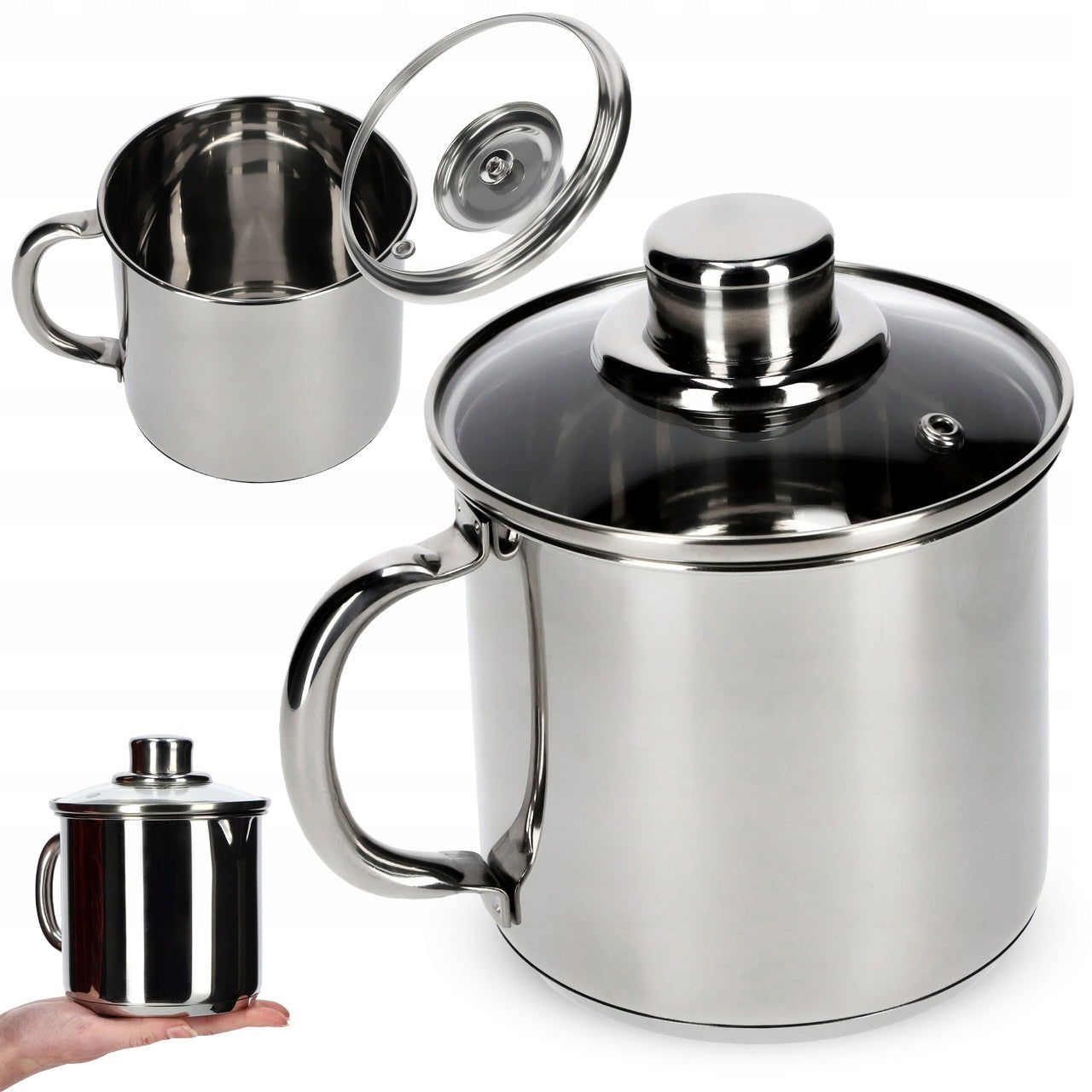 MILK COOKING POT 1,2 L WITH LID INDUCTION GAS STEEL POT