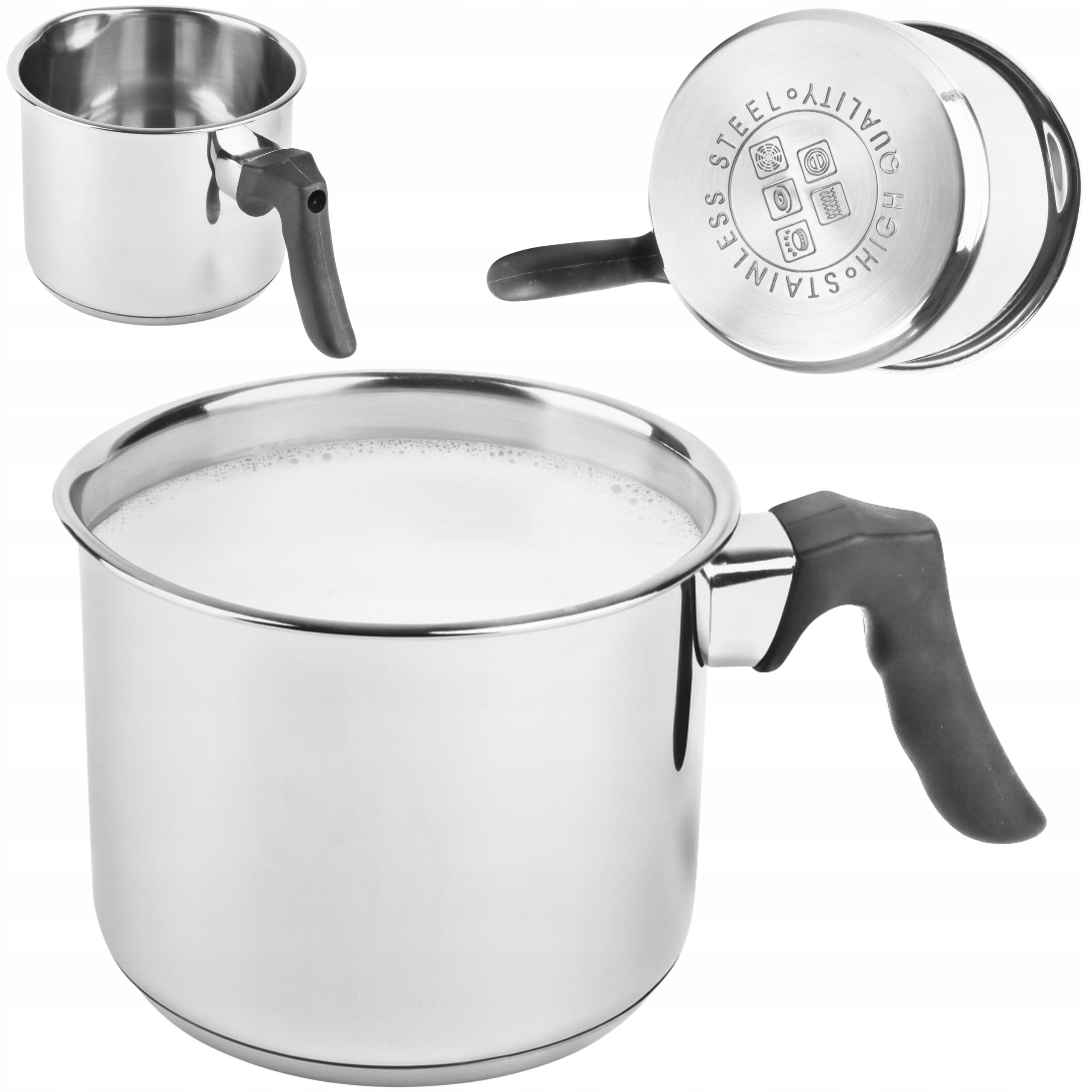 MILK COOKING POT 1L STEEL FROTHING POT INDUCTION GAS