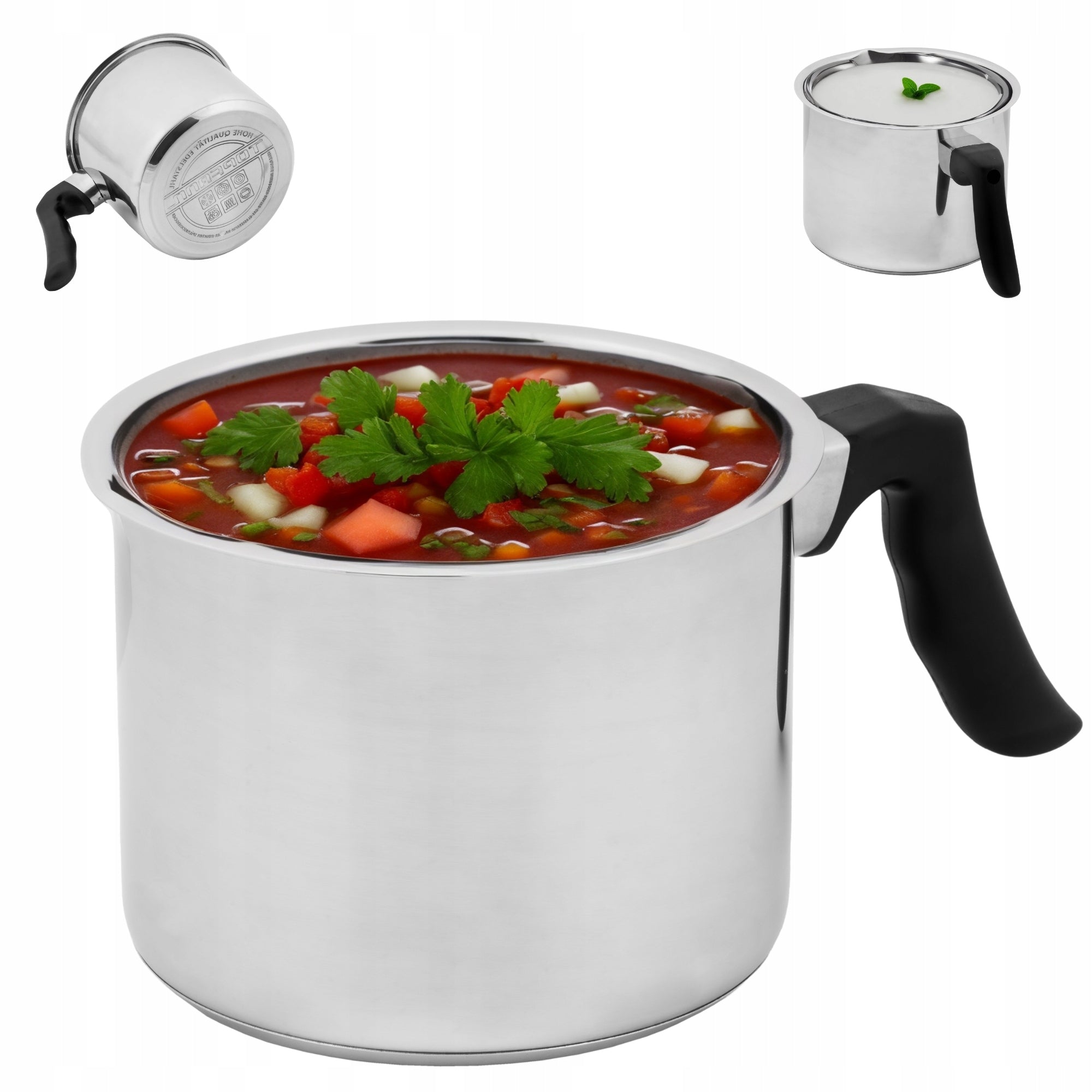 MILK COOKING POT 2,5 L STEEL SAUCEPAN WITH SPOUT INDUCTION GAS