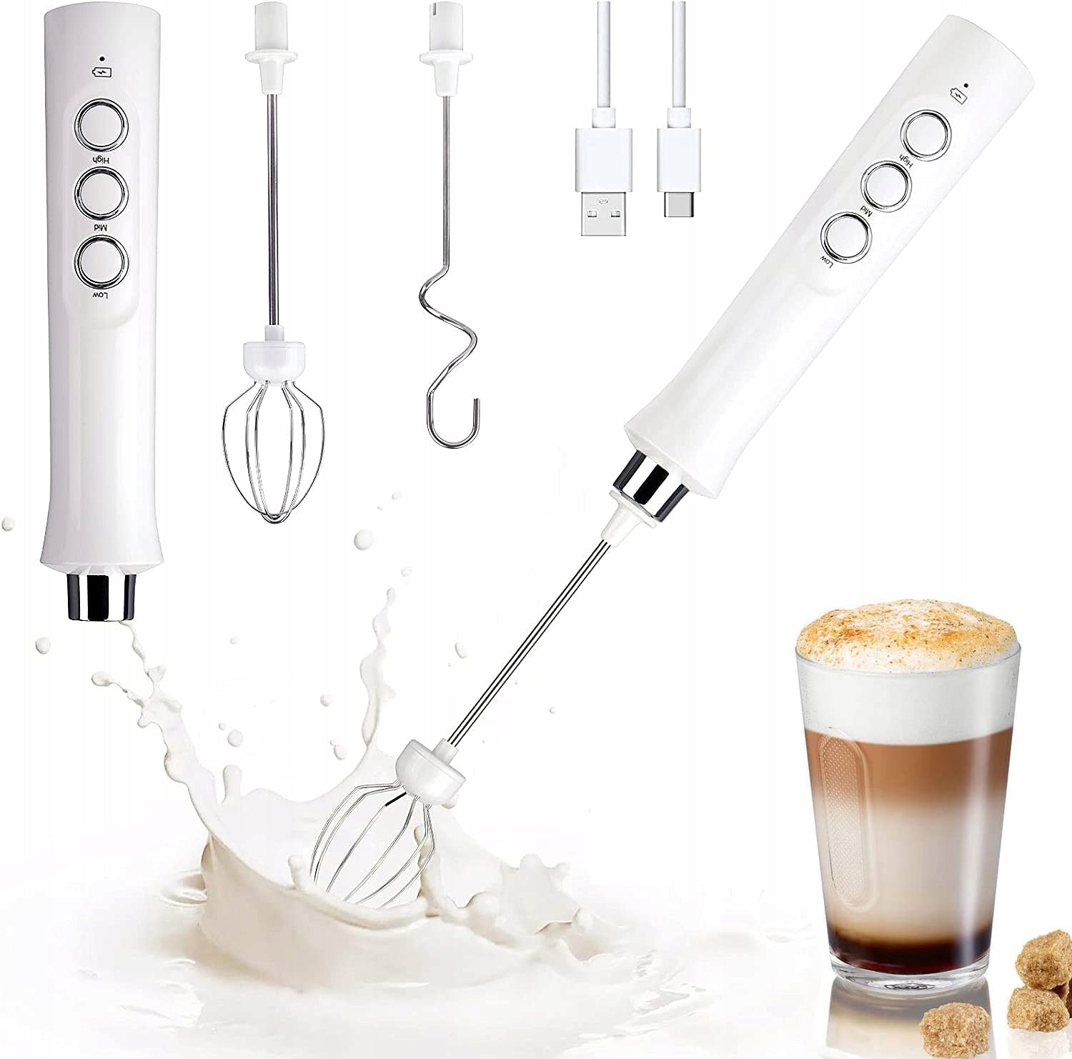 MILK FROTHER Cordless Hand Mixer 3 Speeds 11000 RPM