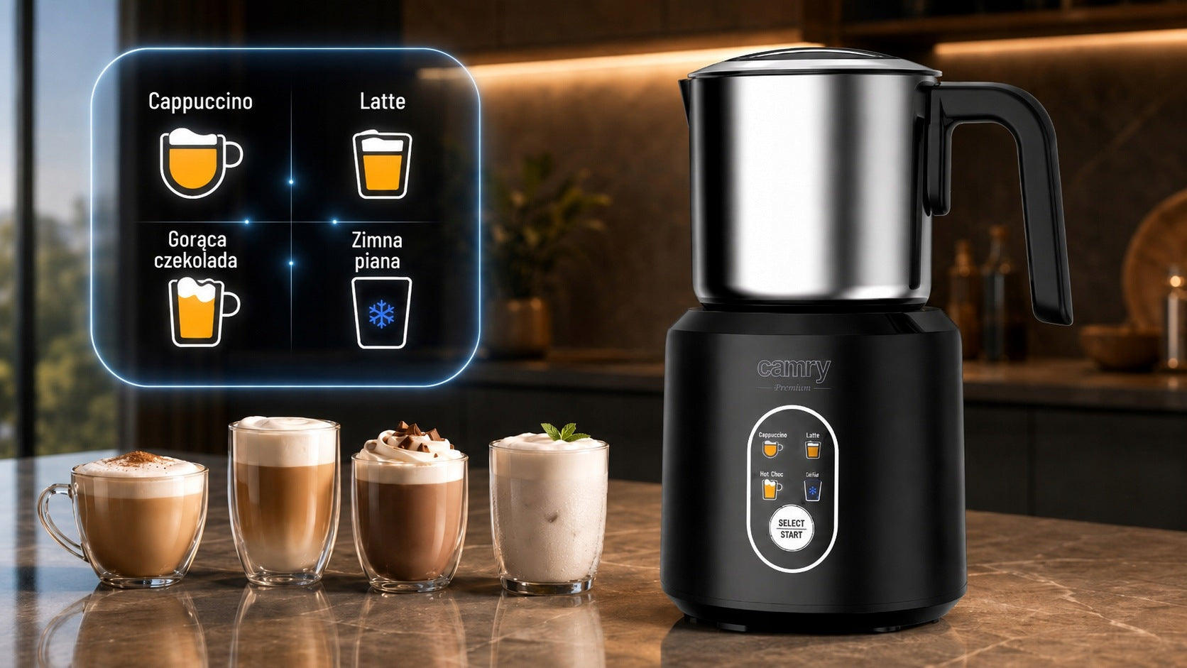 MILK FROTHER ELECTRIC COFFEE HEATER FOAM LATTE 350ML 4 MODES Manufacturer code zestaw do gorącej czekolady latte cappuccino