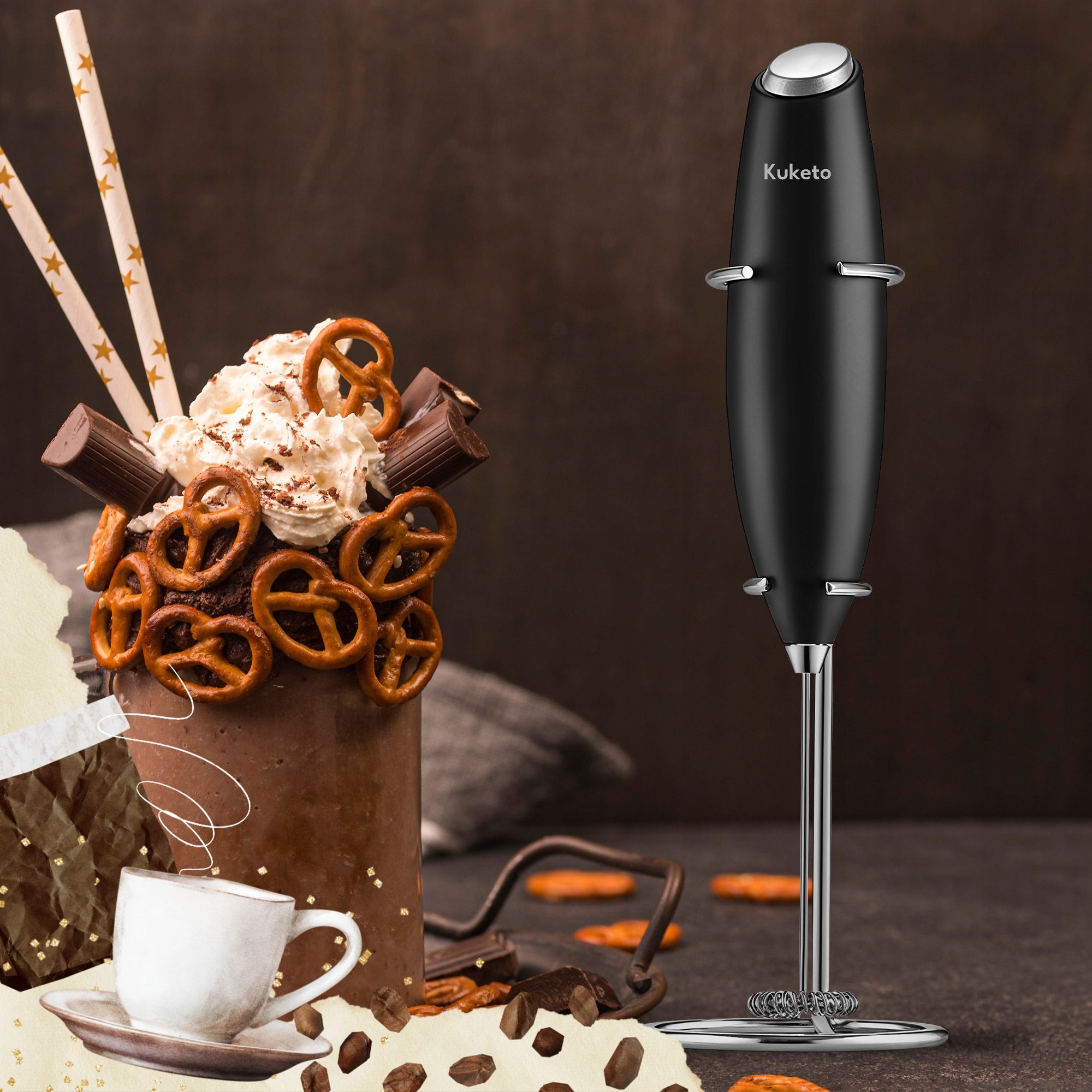 MILK FROTHER ELECTRIC HAND MIXER COFFEE BEATER STAND Brand Kuketo