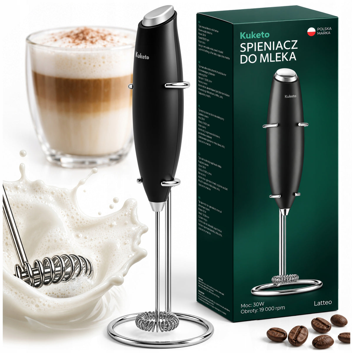 MILK FROTHER ELECTRIC HANDHELD MINI MIXER COFFEE BEATER WITH STAND