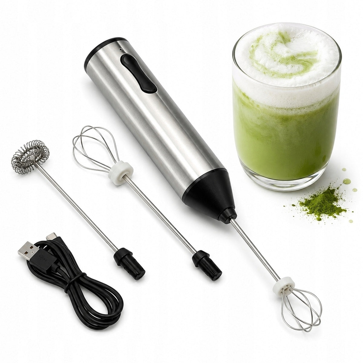 MILK FROTHER MANUAL ELECTRIC EGG COFFEE FROTHER USB 2IN1