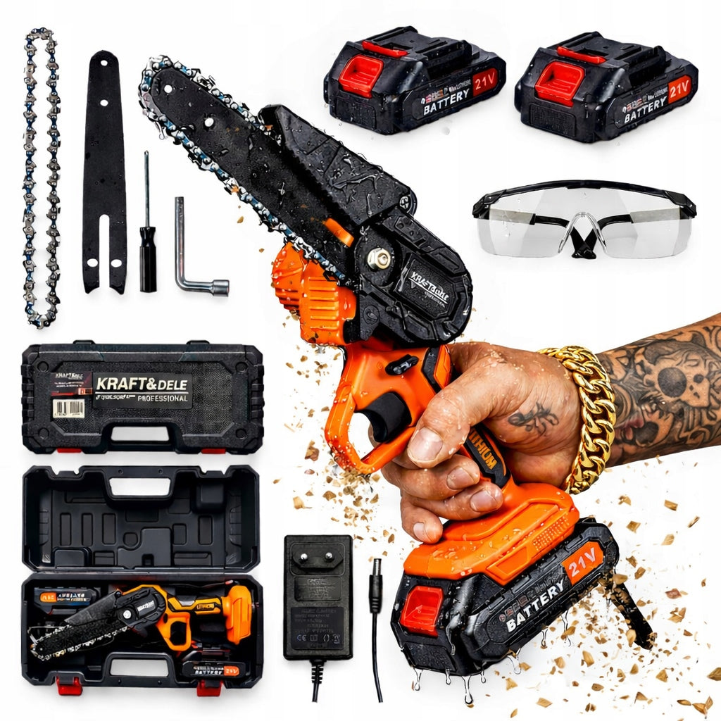 MINI CORDLESS CHAINSAW SAW 6" 2x AKU Li-ion SUITCASE 2x1,5Ah