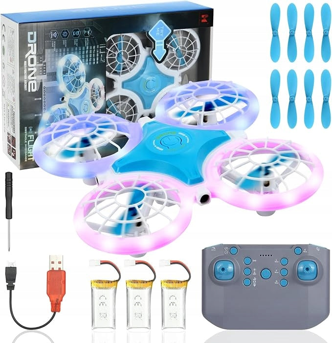 MINI DRONE LED 3D REVOLUTIONS 3 BATTERIES FOR CHILDREN GIFT TOY BLUE