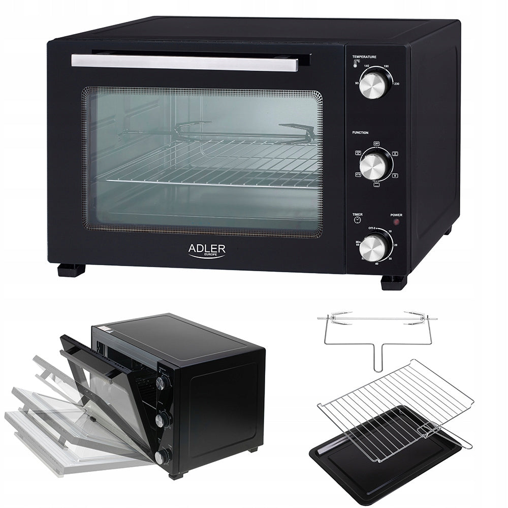 MINI ELECTRIC OVEN 48L DIFFERENT THERMOCOUPLE GRATE SPIT BLACK