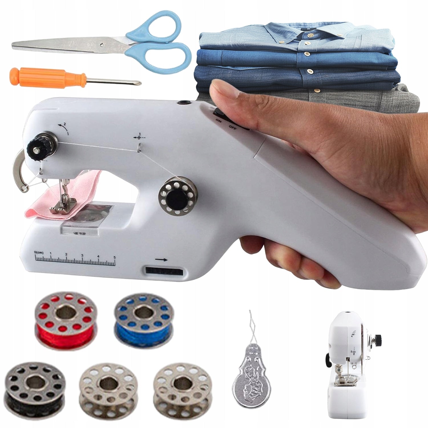 MINI ELECTRIC SEWING MACHINE AUTOMATIC BOBBIN WINDING WHITE