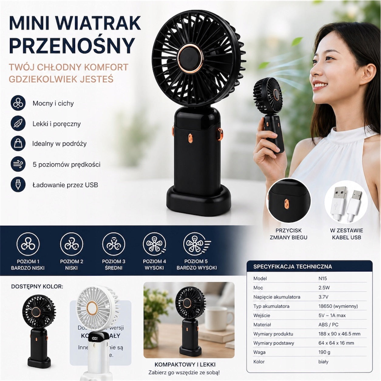 MINI FAN , WIRELESS FAN FOR HAND 5 MODES Packaging status original