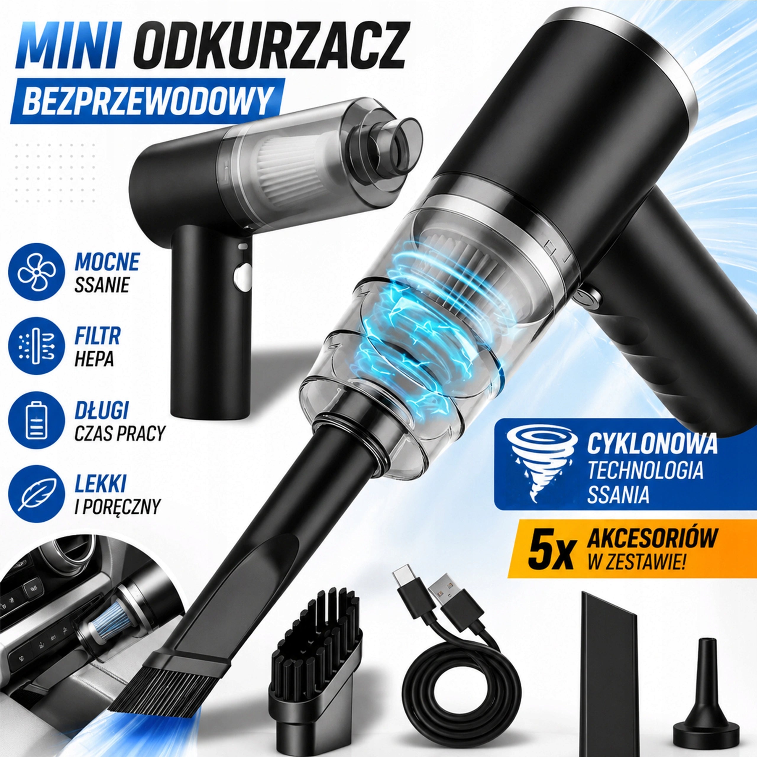 MINI HANDHELD CAR HOUSE VACUUM CLEANER WIRELESS FOR CAR 3in1 BLOWER Packaging status original