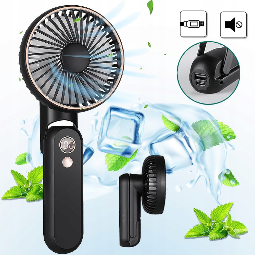 MINI HANDHELD FAN 5 WIND SPEED MODES WITH LED DISPLAY Dominant color blue