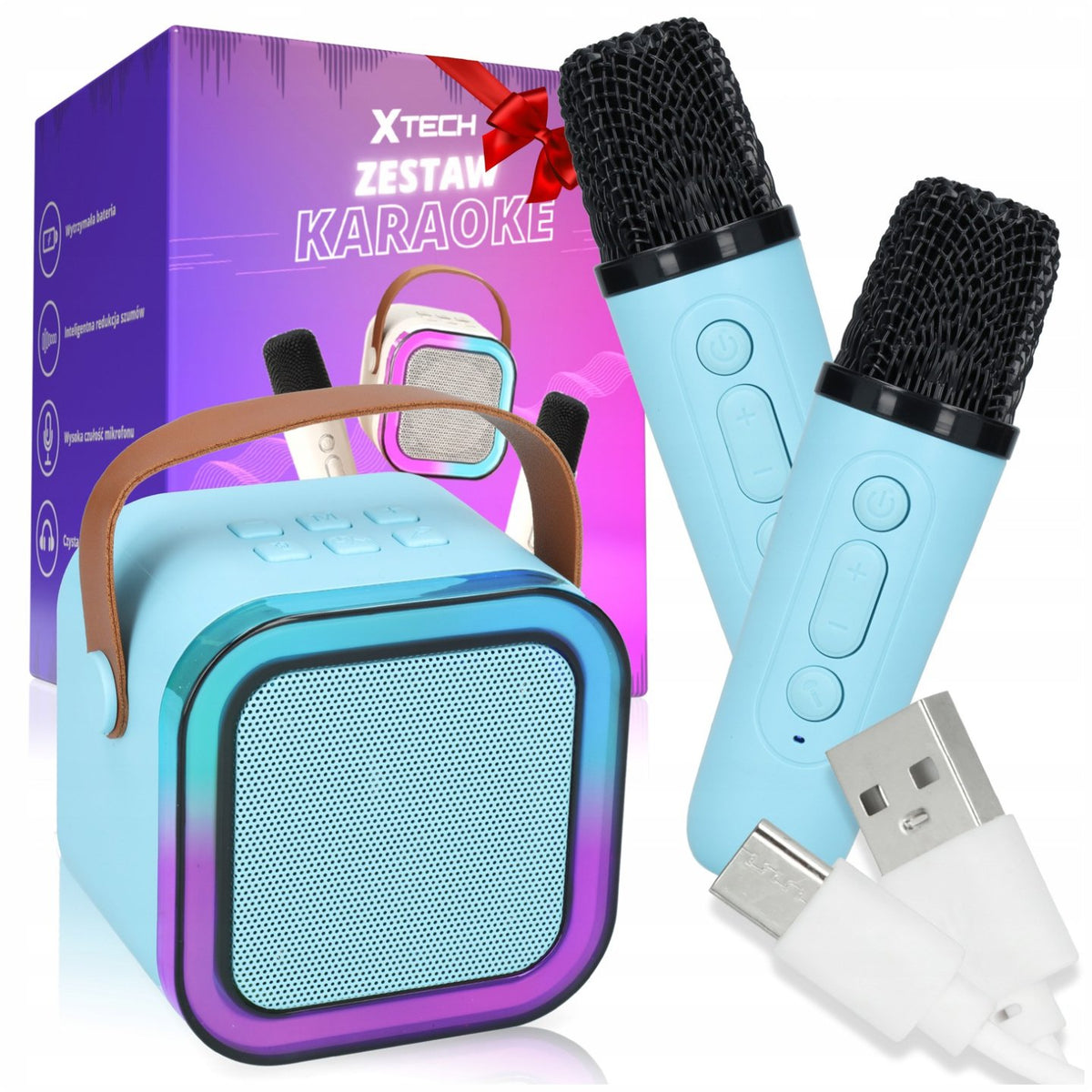 MINI KARAOKE SET 2PCS MICROPHONES + WIRELESS SPEAKER WITH BLUETOOTH