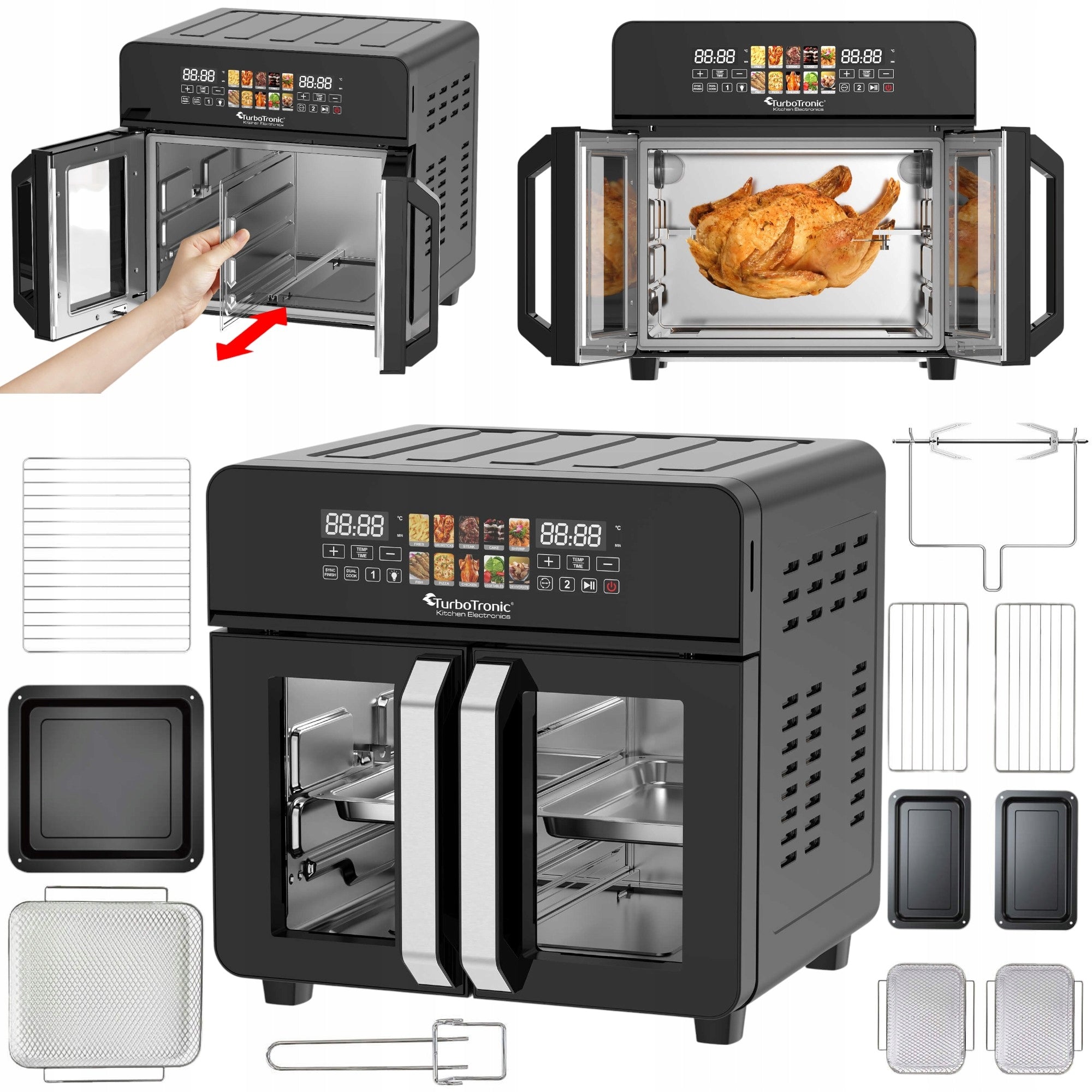 MINI OVEN 23L CHAMBER SPIT THERMOCOUPLE AIR FRYER STAINLESS STEEL INOX