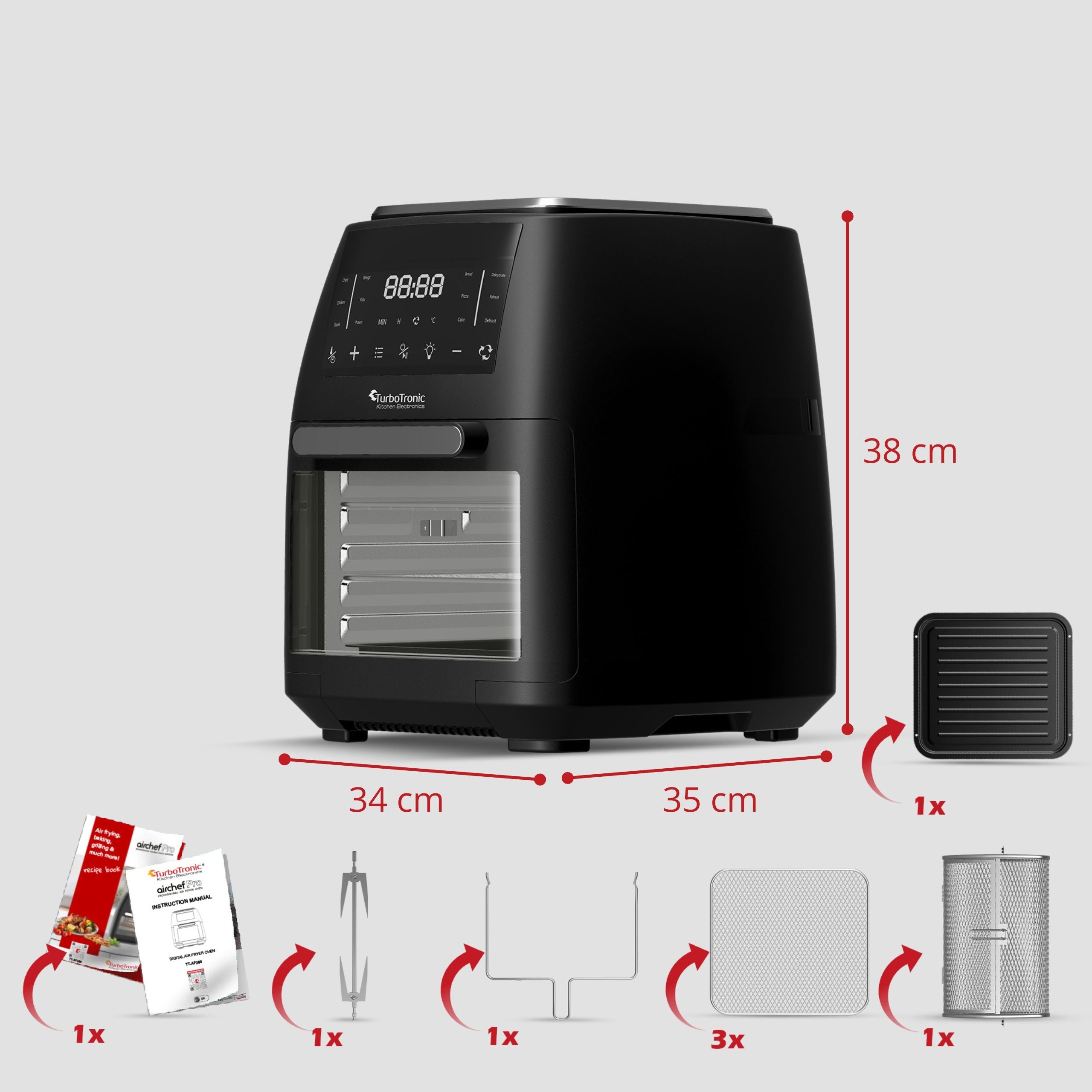 MINI OVEN AIR FRYER FAT FREE AIR FRYER SPIT GRILL 12L 1800W Packaging status original