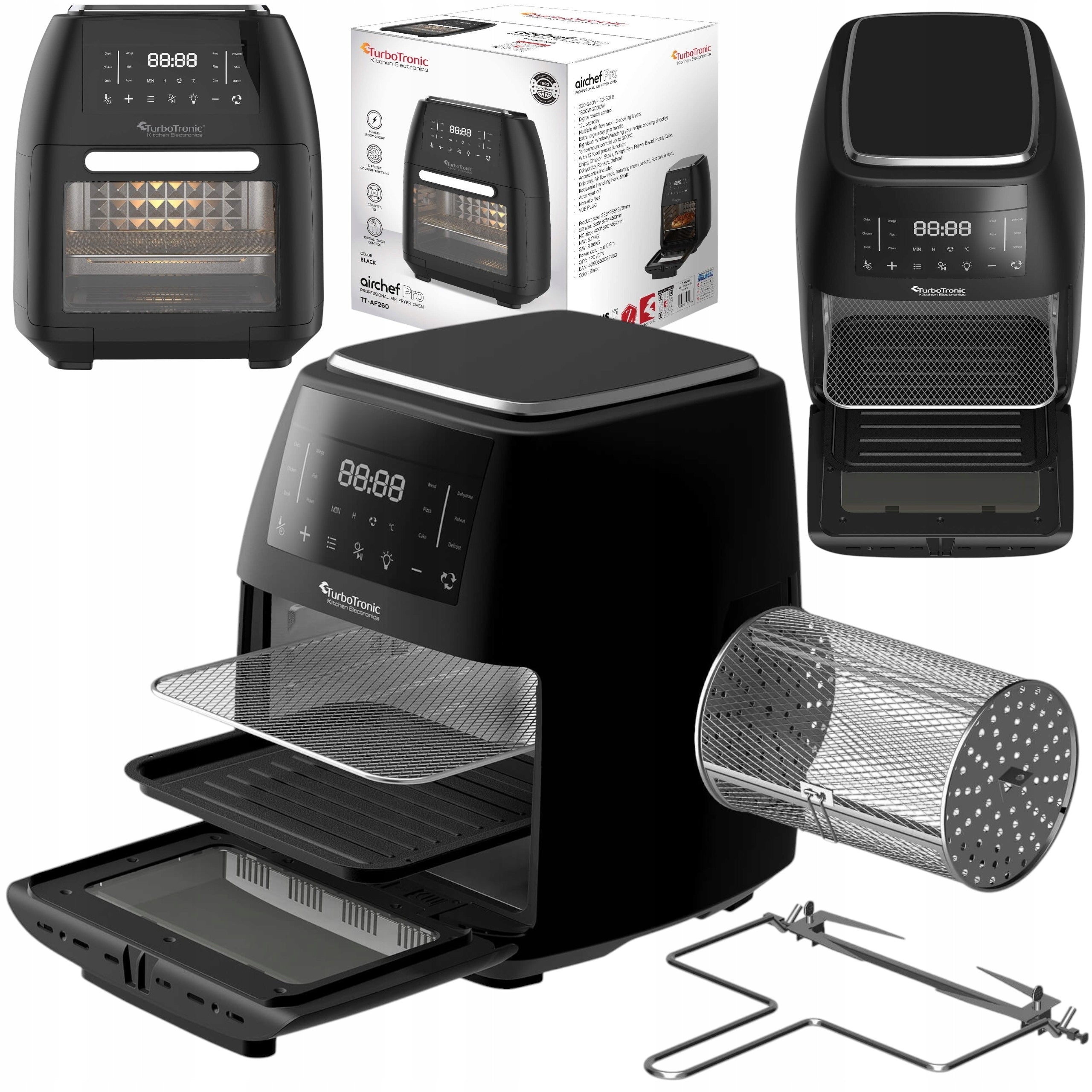 MINI OVEN AIR FRYER FAT FREE AIR FRYER SPIT GRILL 12L 1800W