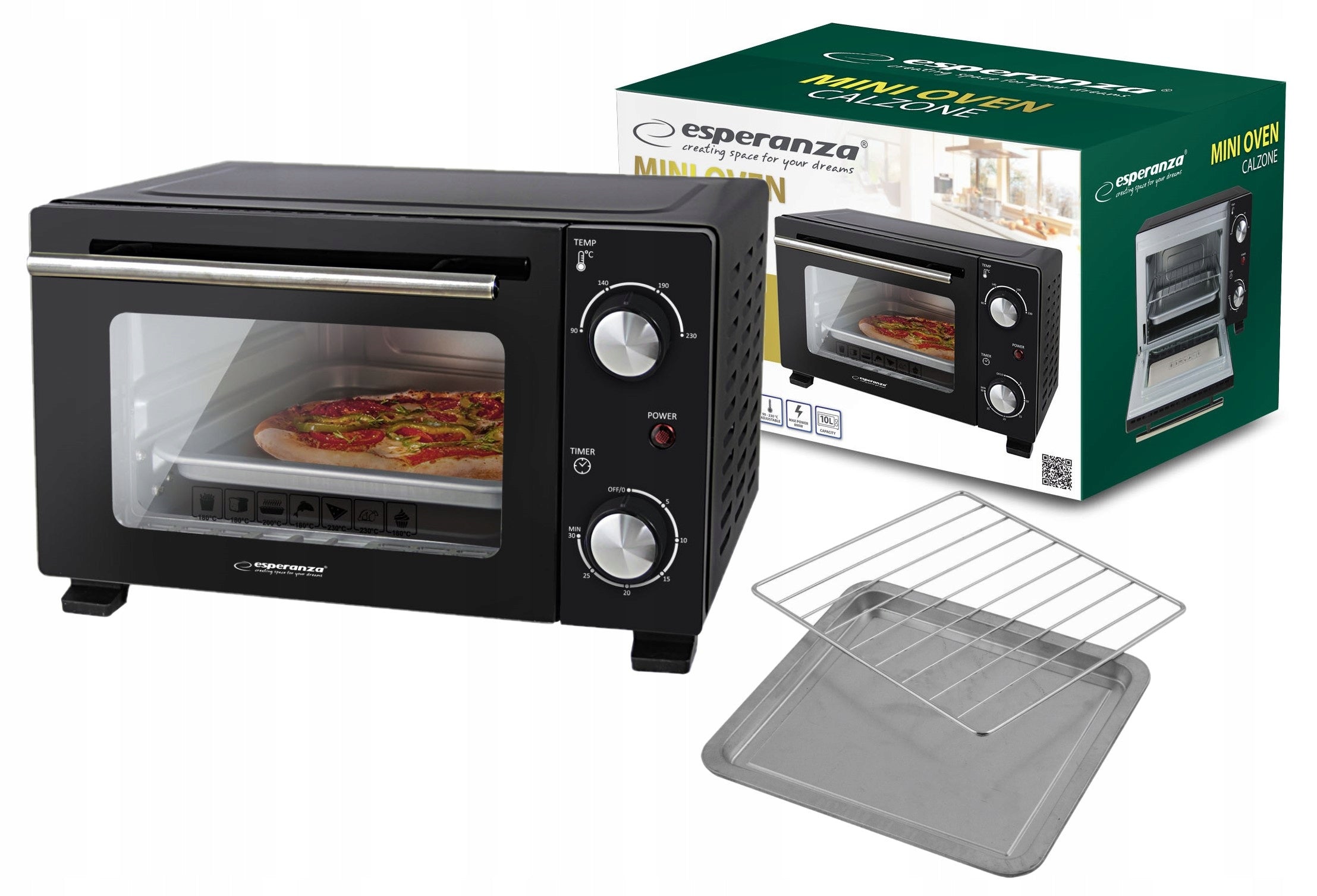 MINI OVEN SMALL TOASTER FREESTANDING DOUBLE DOORS 10L 800W TO 230°C